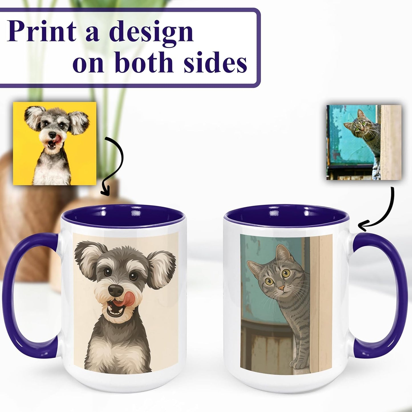 Personalized Coffee Mug, Custom Drawing Portrait Gift, Funny Customized Coffee Gift for Men & Women, Custom Mugs with Pictures, Navy 15oz Father's Day Mug