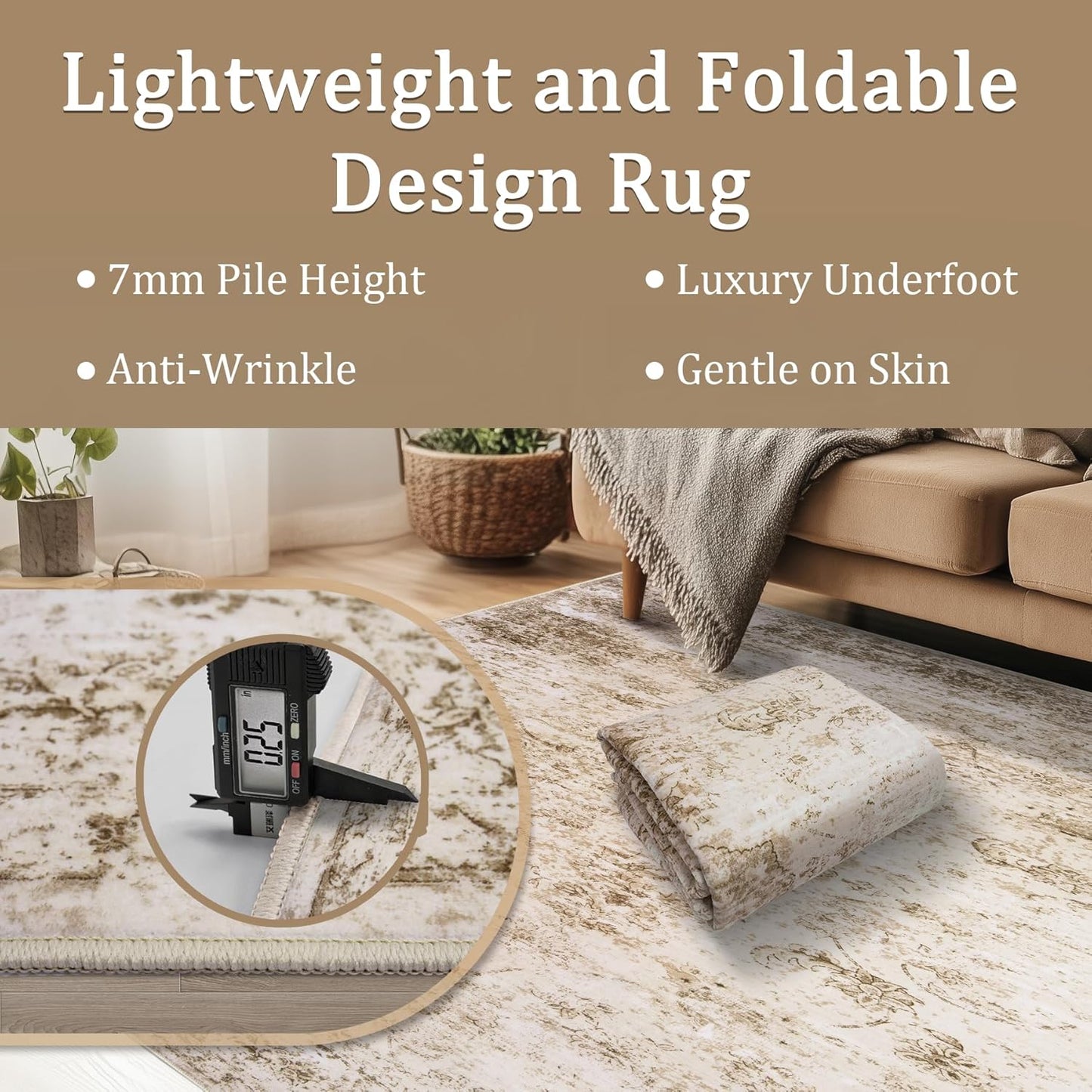 8x10 Area Rug Living Room Rugs - Washable Rug Large Modern Abstract Soft Thin Carpets Indoor Floor No Slip Vintage Carpet for Bedroom Under Dining Table Nursery Home Office Decor Beige