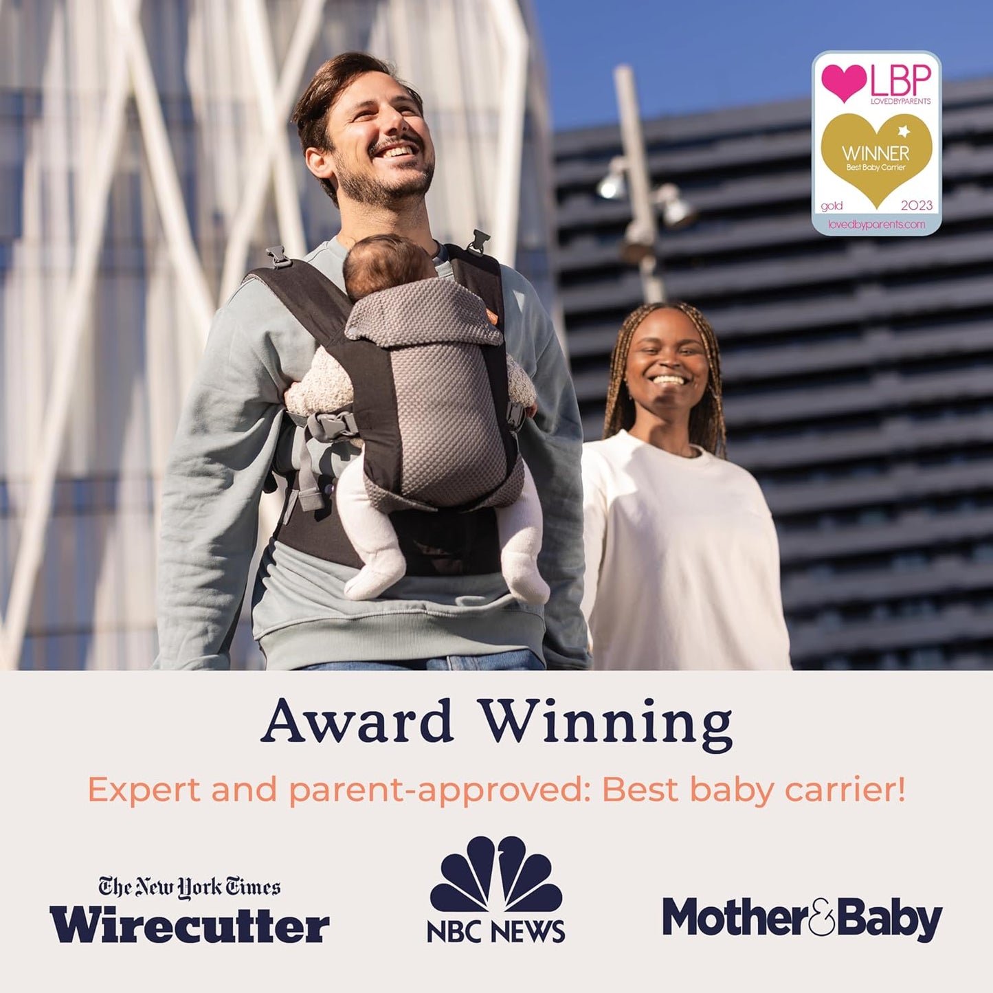 Beco Gemini Baby Carrier from Newborn to Toddler - Certified Ergonomic Newborn Baby Carrier for Infants and Children of 7-35 lbs - M Shape, Adjustable Seat, Breathable 3D Mesh (Cool Black)
