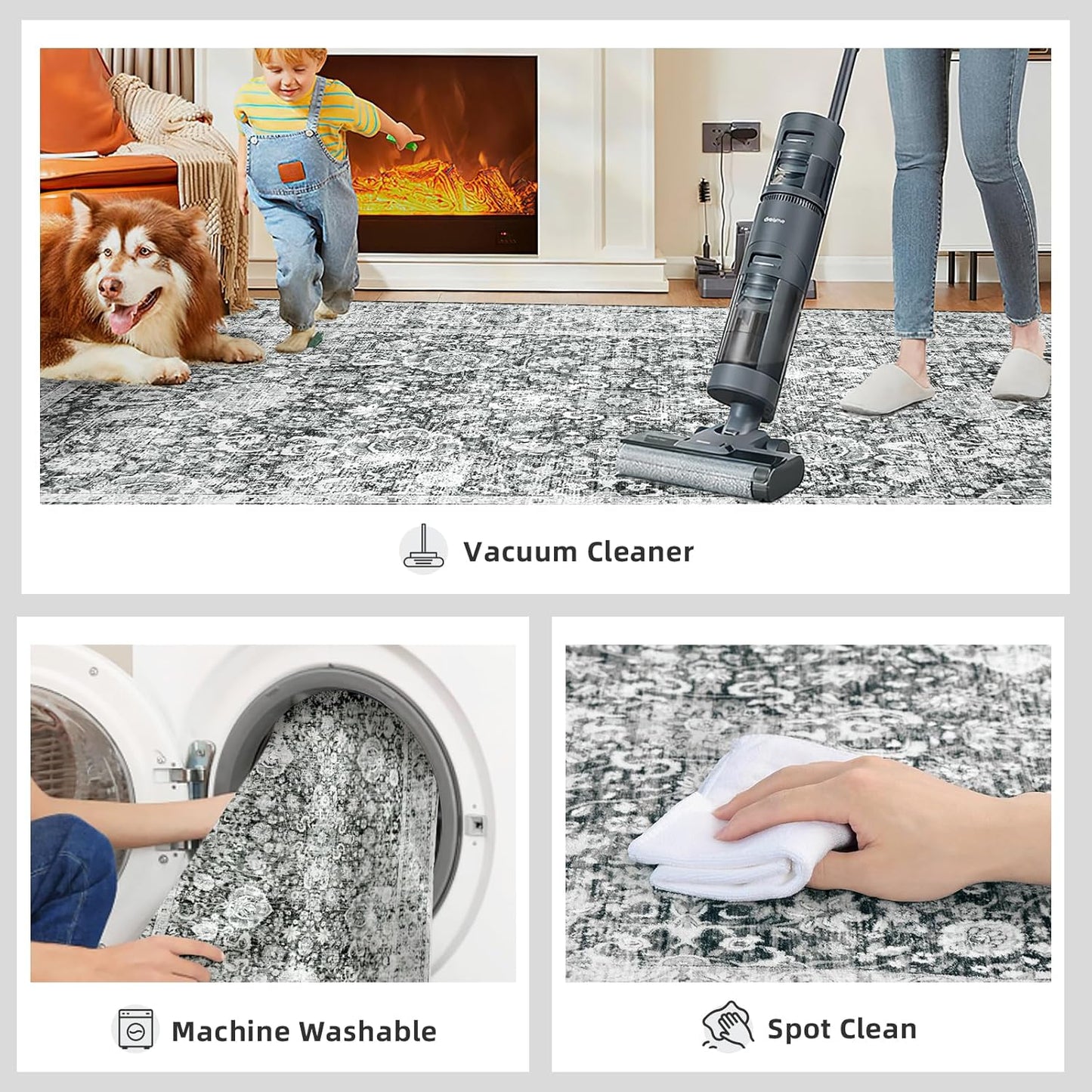 Deerly 2x3 Rugs Grey Small Area Rugs for Bedroom Living Room Bathroom Kitchen, Entry Rug Small Soft Rugs Low Pile Non-Slip Rubber Backing Oriental Door Mat