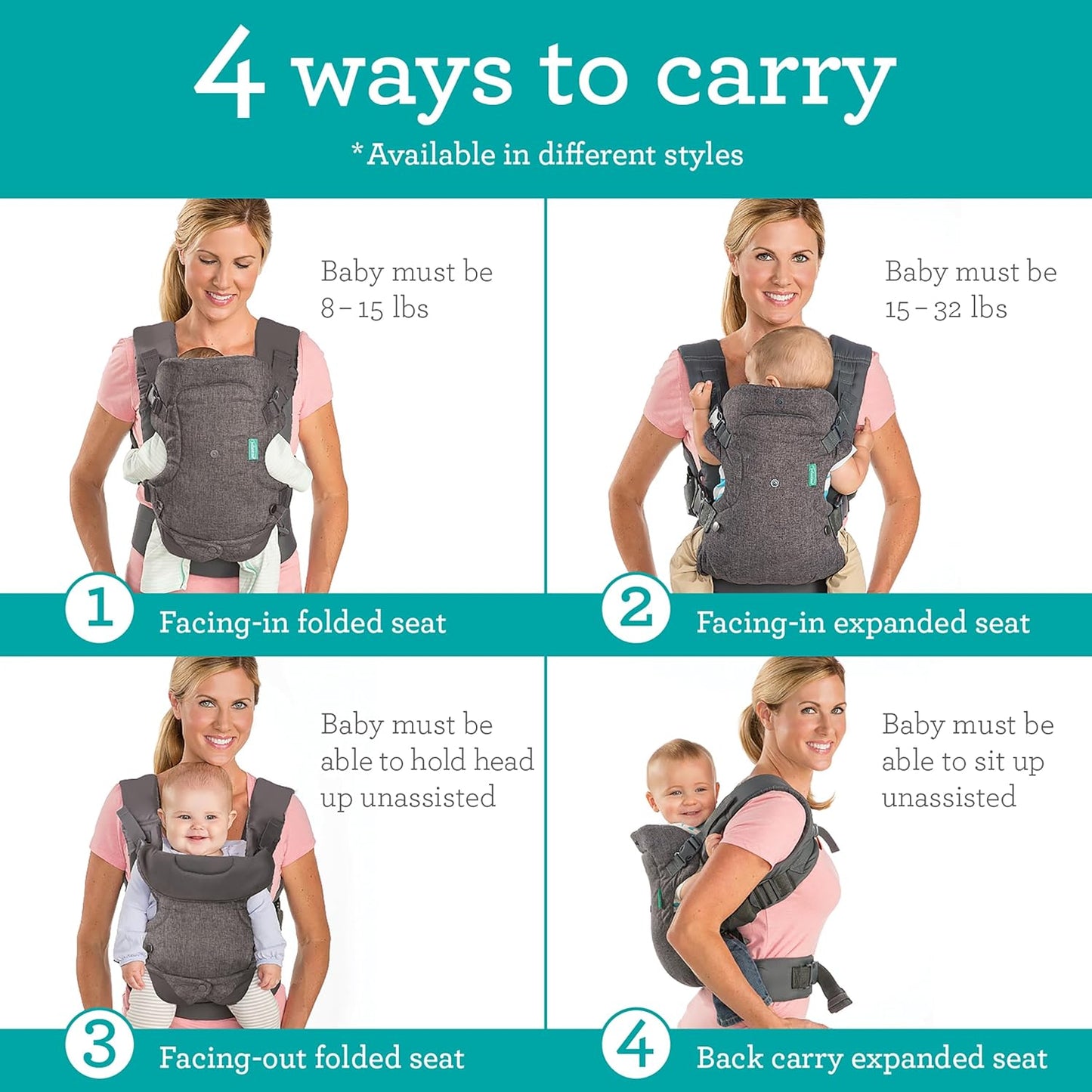 Infantino Flip 4-in-1 Convertible Baby Carrier, Adjustable, Ergonomic Babywearing, Registry Essential, Baby Carrier for Newborn to Toddler, Leopard