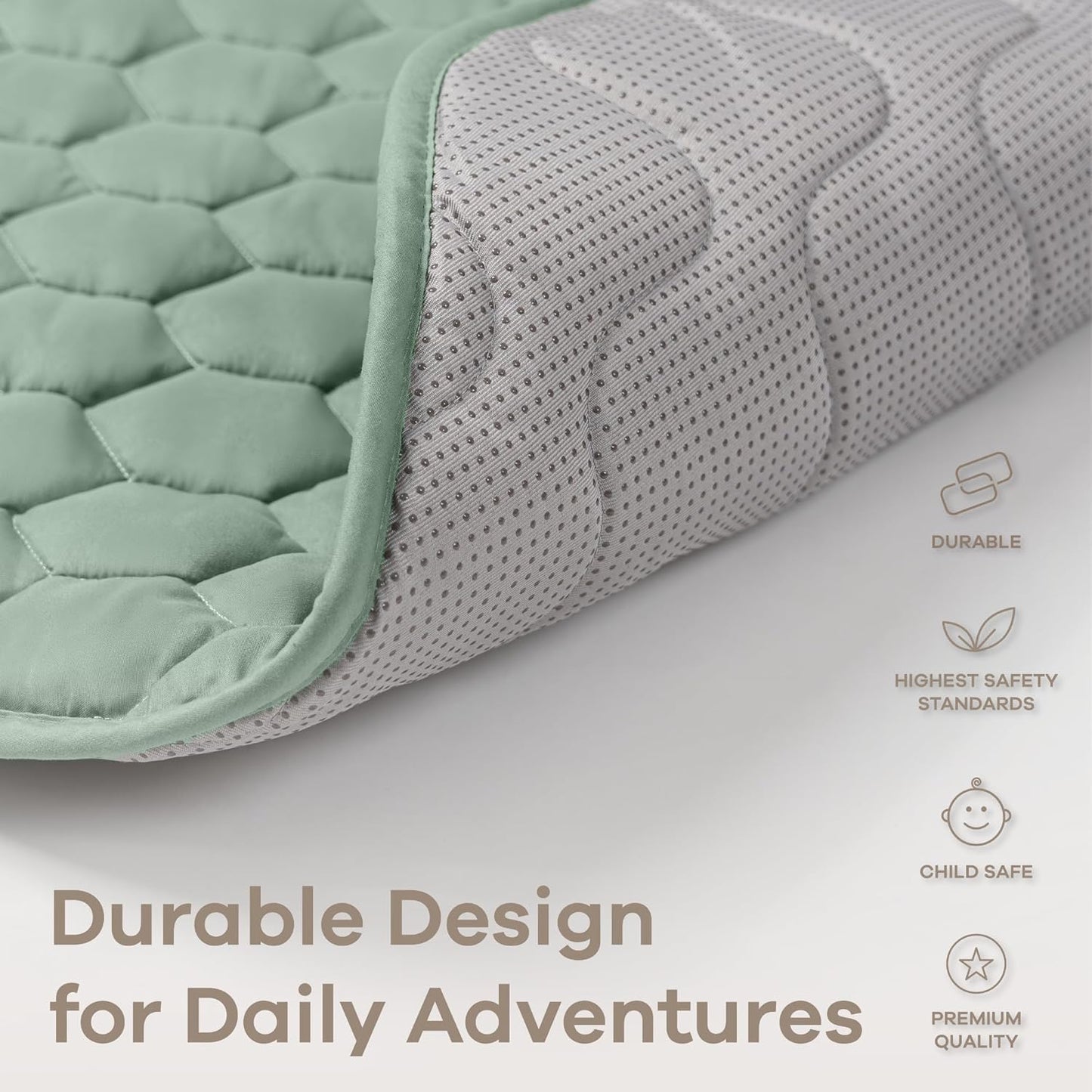 Comfy Cubs Rectangle Kids Play Mat - Medium 48 x 72 inches Soft Quilted Baby Floor Mat with Non-Slip Bottom - Plush Design for Toddlers Playtime and Relaxation - Comfortable and Durable - Fern