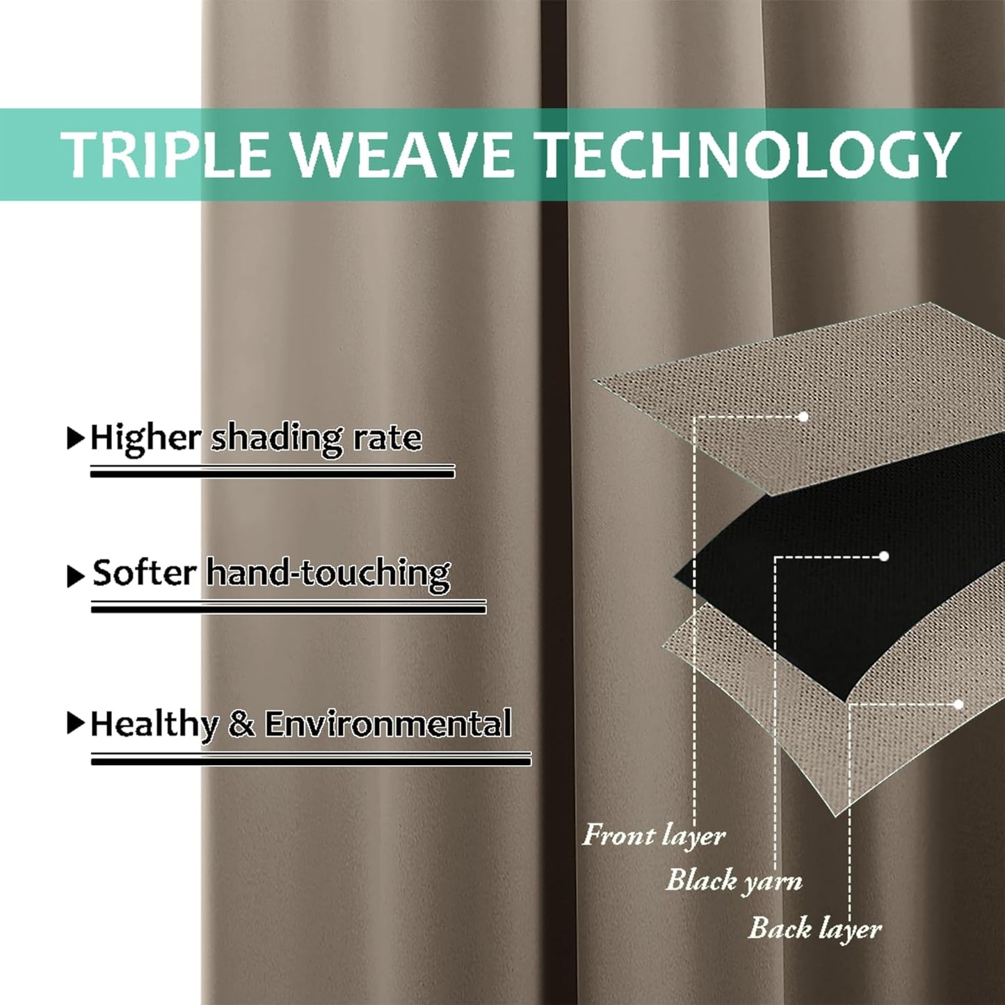 NICETOWN 100% Blackout Blinds, Set of 2, 46 inches x 45 inches, Laundry Room Decor Window Treatment Curtains for Large Patio Sliding Door, Thermal Insulated Taupe Curtains for Bedroom