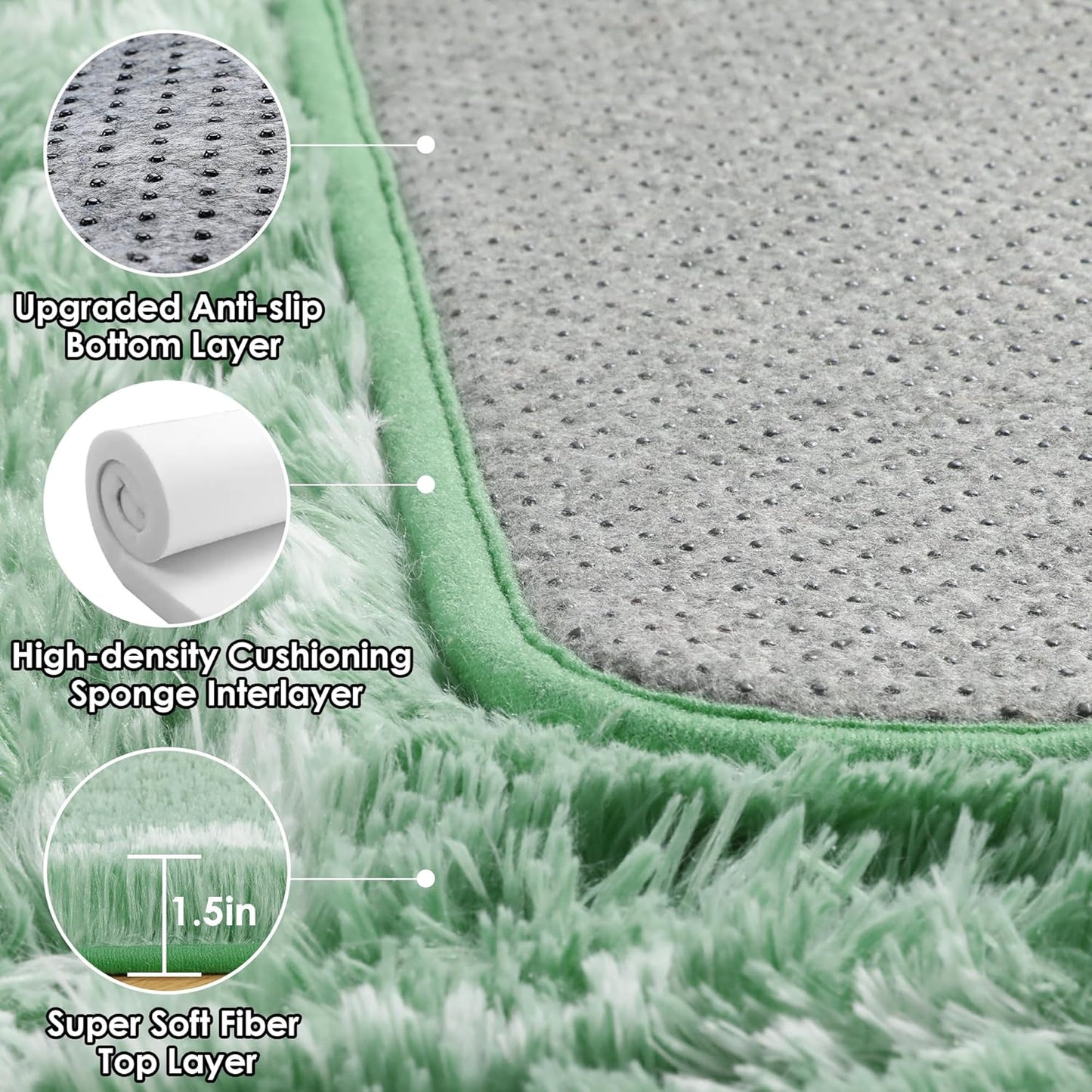 ONASAR Area Rugs for Bedroom Living Room, Washable 4x6 Fluffy Sage Green and White Throw Rug, Shaggy Geometric Floor Mat for Home Decor Aesthetic, Soft Plush Fuzzy Carpet for Nursery Kids Teen Dorm