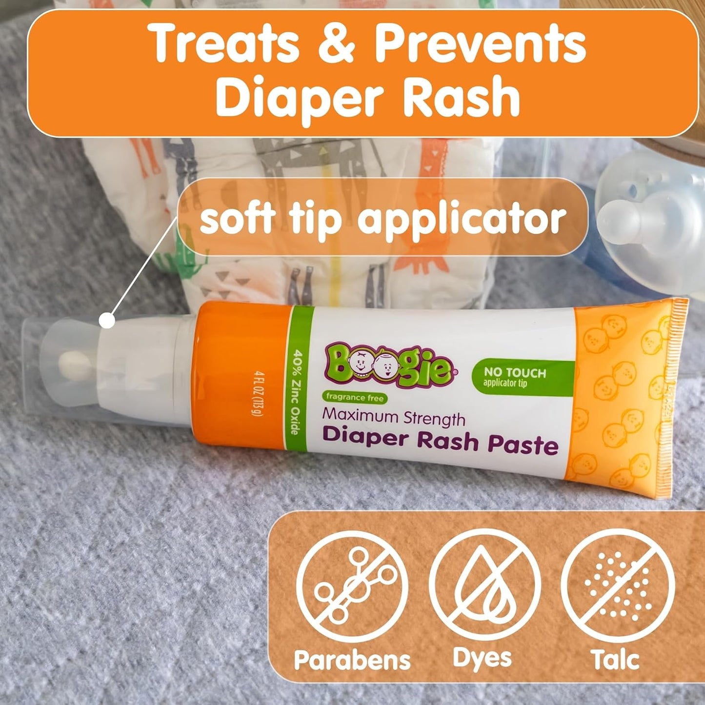 Boogie Maximum Strength Diaper Rash Paste in Applicator Tube, 4 oz. (Pack of 3)