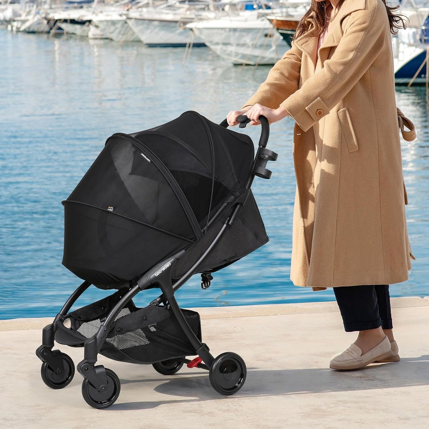 Beberoad Love Universal Stroller Sun Shade & Mosquito Net – 2-in-1 Baby Stroller Cover with UV Protection & 2-Way Zipper for Infant Carriages, Prams, and Travel Strollers (Black)