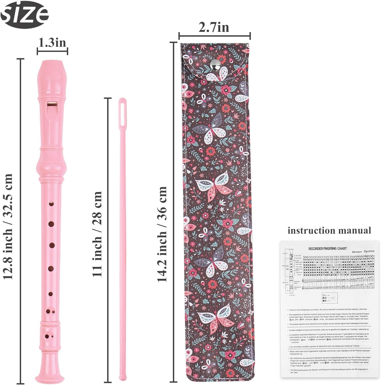 LIZIMANDU Recorder Instrument for Beginner Kids Adults,8-Hole Soprano Descant Recorder Music Flute with with Cleaning Rod & Leather Case For School Student Home Entertainment(2-Butterfly)