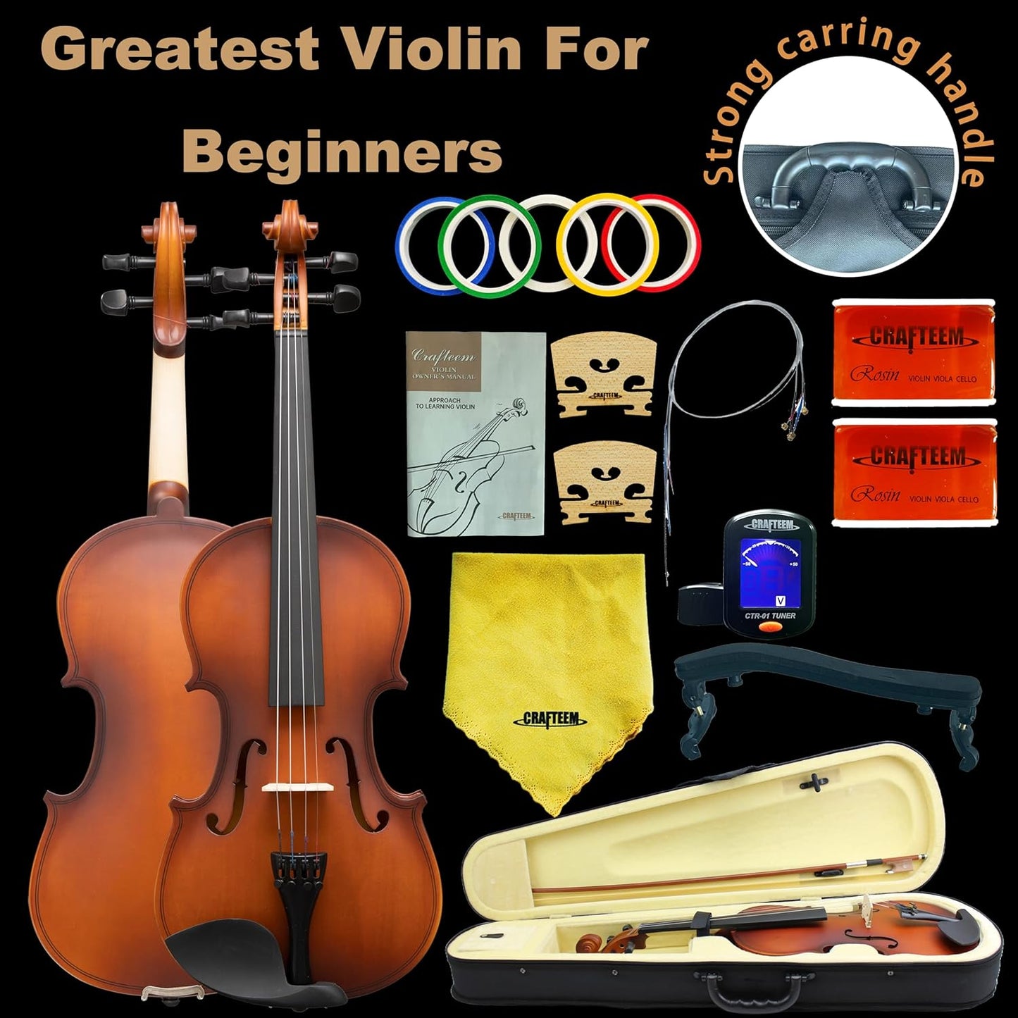 Handcrafted Premium Violin Outfit for Kids Beginner, Student, and Adults -Perfect Your Sound and Unlock Your Musical Potential with Confidence.(Matte Antique, 1/4)
