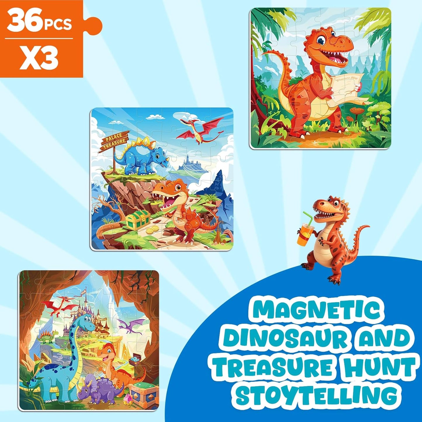 Magnetic Jigsaw Puzzles for Toddlers Kids 3-8 Boys,(3 36-Pieces) Travel Puzzles Toys for Kids Ages 4-6,Take-Along Car Airplane Road Trip Activities Game for 3 4 5 6 7 8 Year Old Birthday Gift