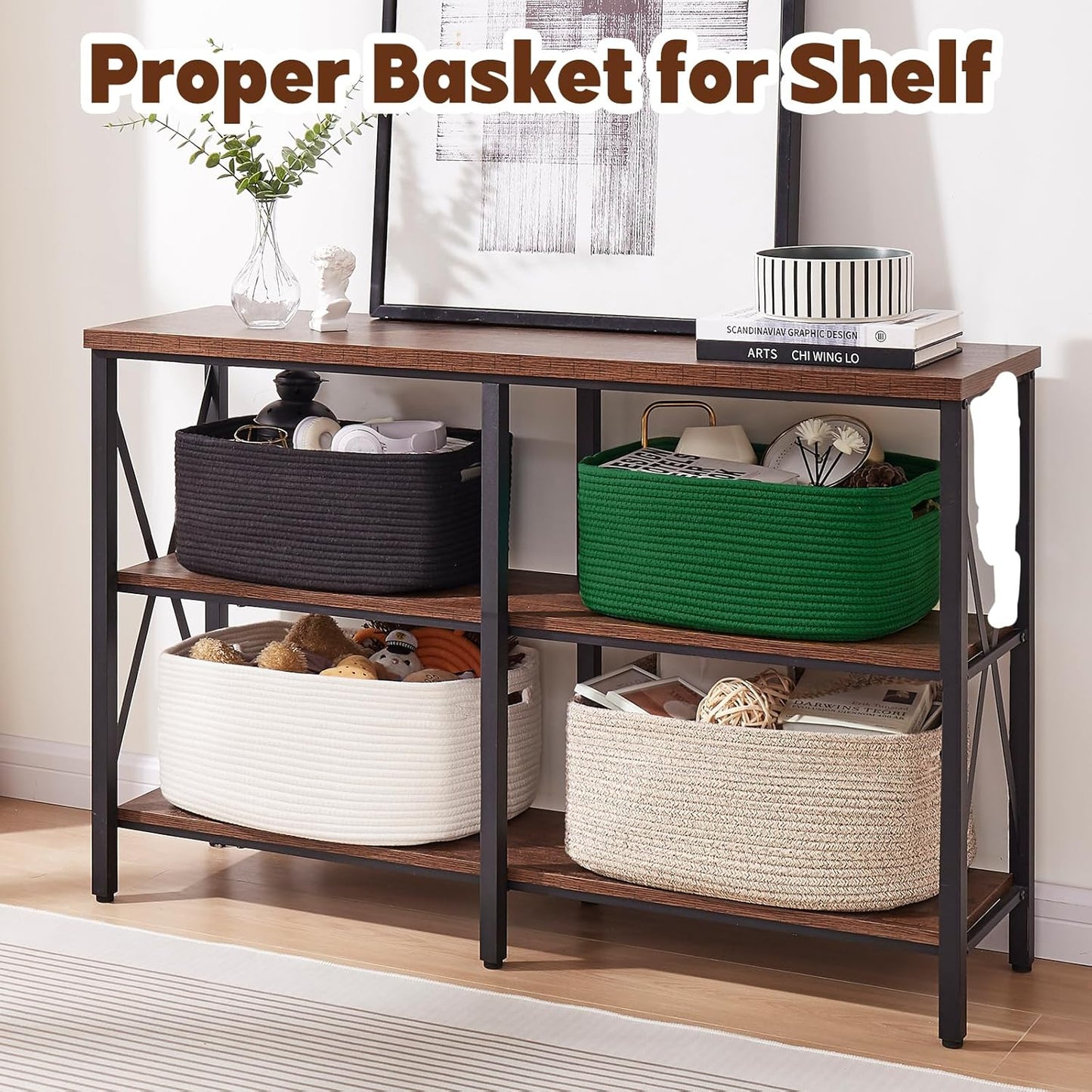 OIAHOMY Storage Basket for Shelves, Closet Cube Storage Bins Baskets for Clothes Blanket Towels, Baby Nursery, Toy Box, Woven Rope Basket, 15.75*11.81*7.09 IN, 2 Packs Brown