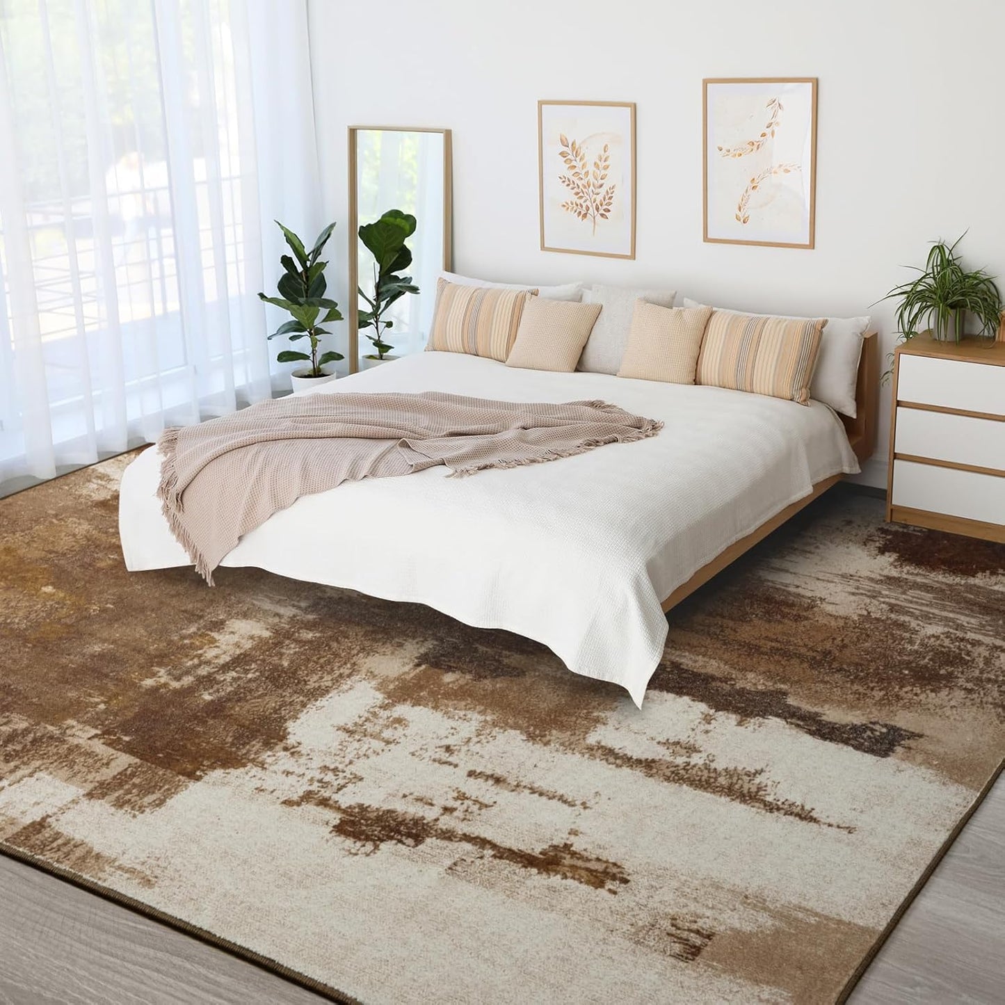 Kelarea Living Room Rug, 8x10 Rug Modern Abstract Washable Rugs Brown Faux Wool Vintage Carpet, Non Slip Rugs for Bedroom, Dining Room, College Dorm, Kids Playroom, Home Office