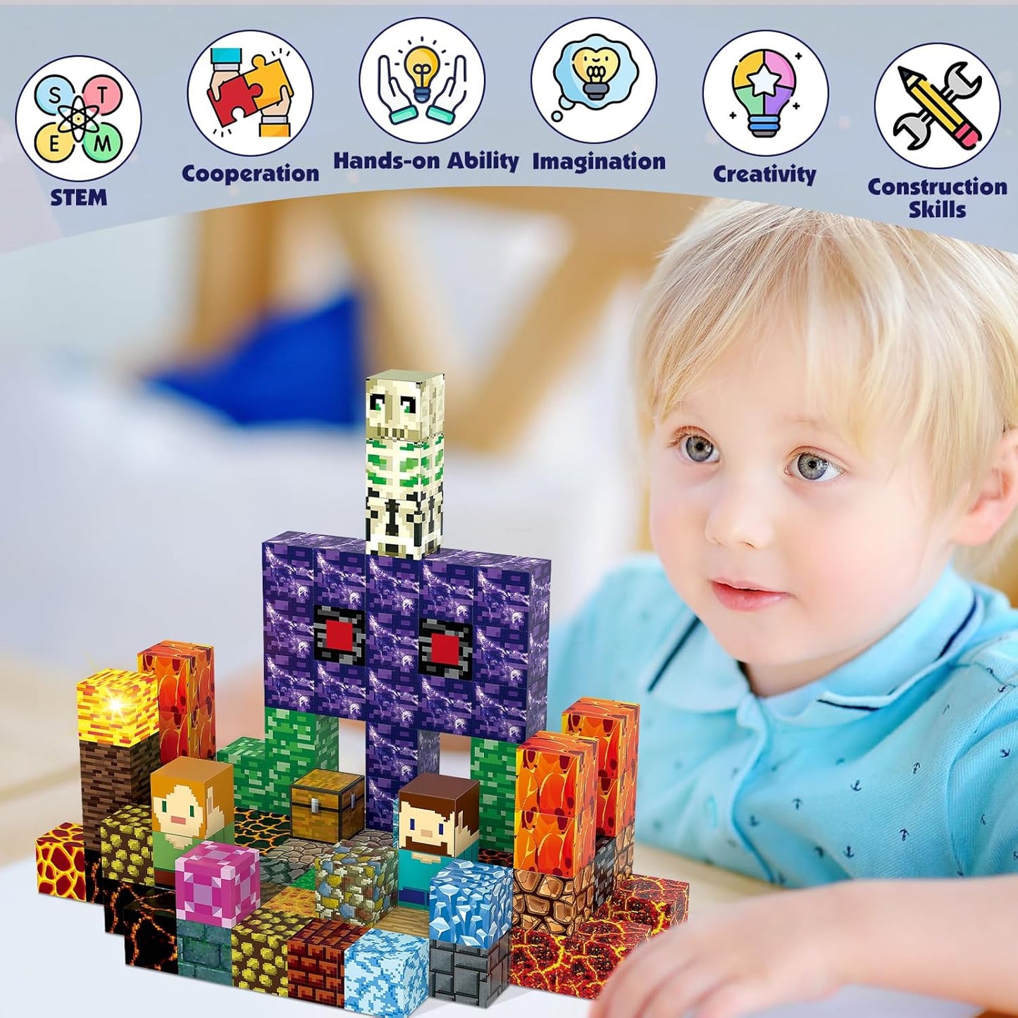 Magnetic Blocks Building Toys Set, Magnetic Building Blocks STEM Construction Toys, 3D Sword Light Up Magnet Cubes Montessori Sensory Stacking Toy for Toddlers Age 3 4 5 6 7 8