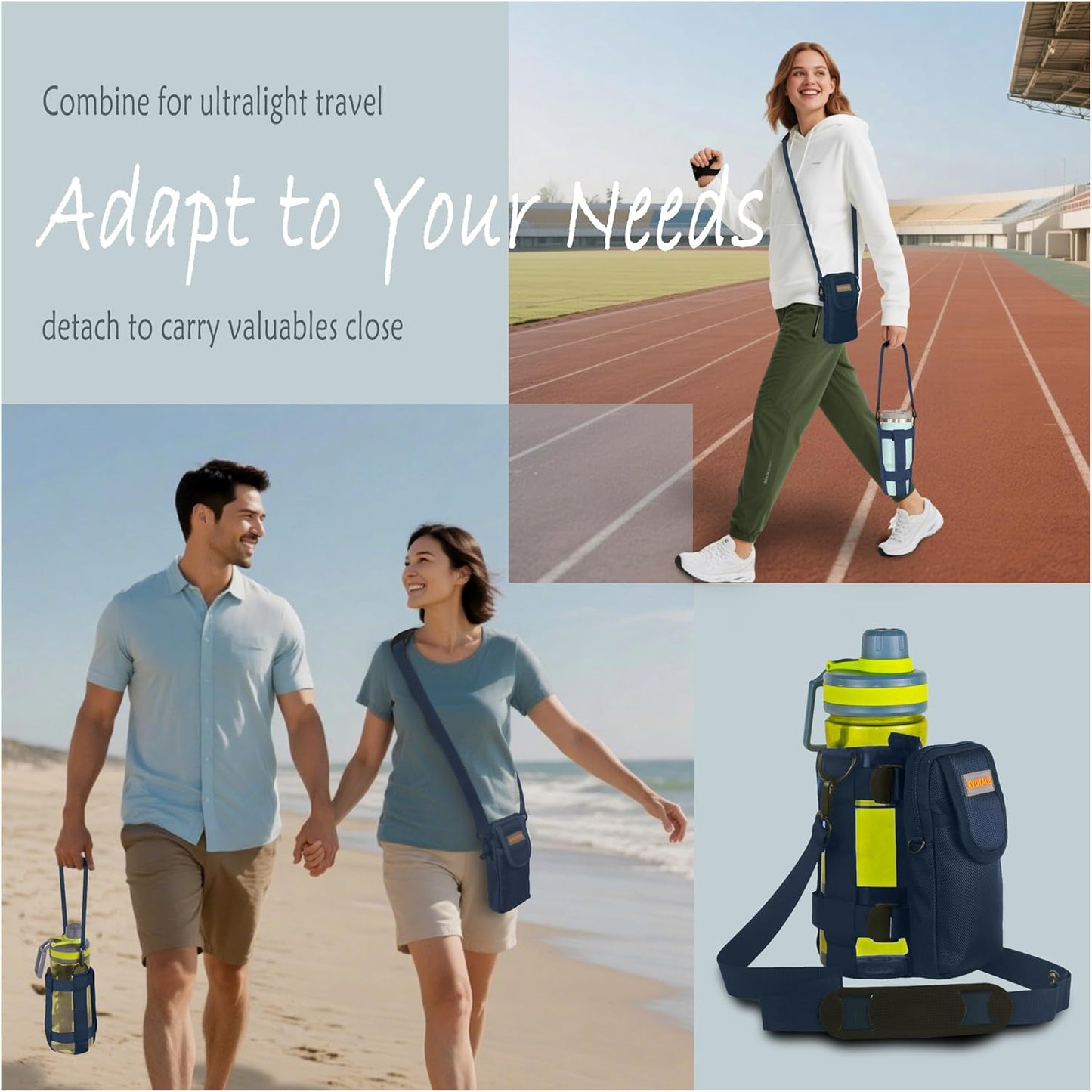 Water Bottle Holder with Strap, Shoulder & Hand Bottle Holder with Phone Pocket – Fits 32-64 oz Sports Bottles & 20-40 oz Insulated Bottles – Durable Sling Bag for Walking, Hiking, Gym
