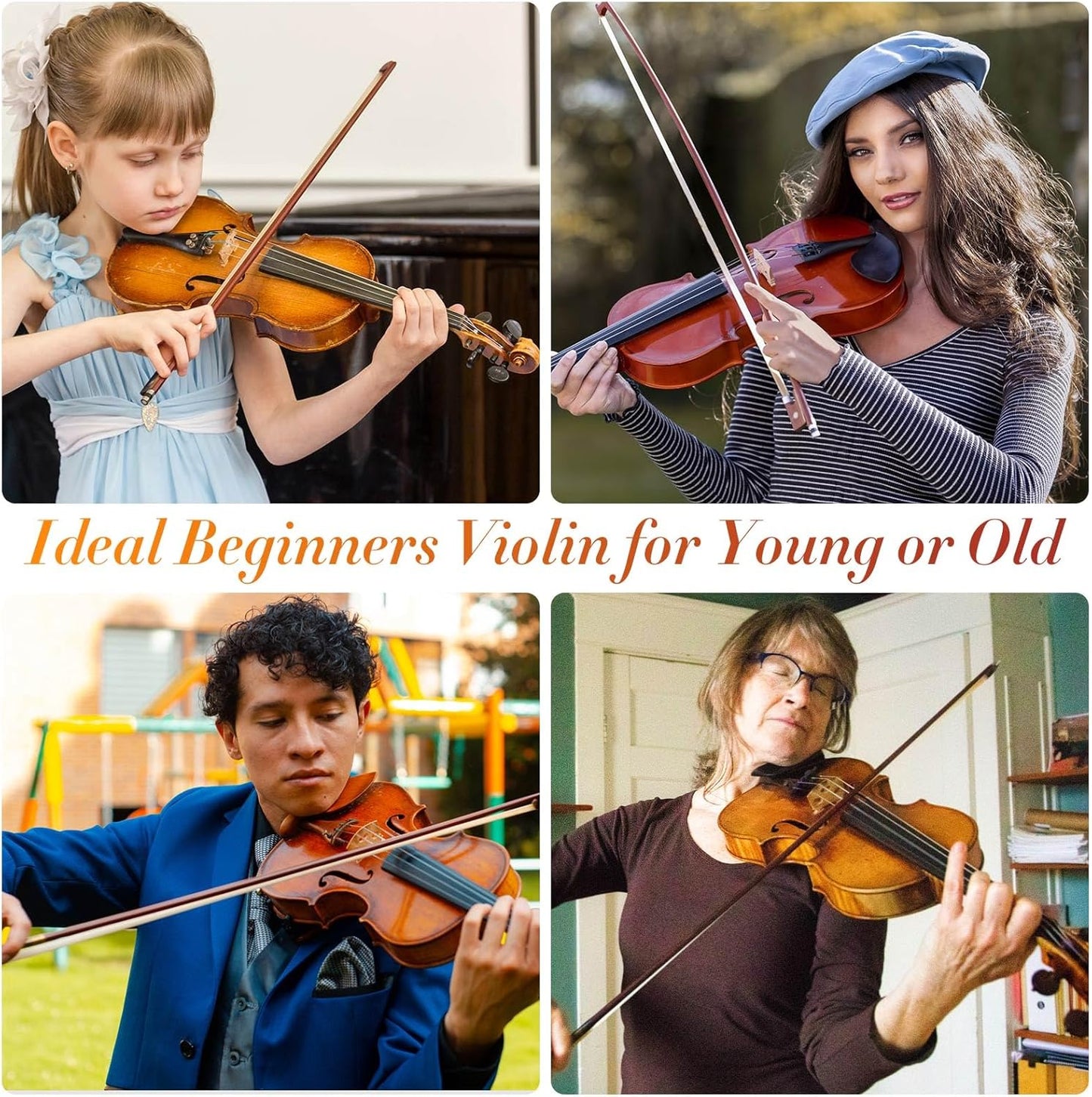 4/4 Violin For Beginners, CVN-300 Full Size Fiddle Set For Student, Solidwood Ebony Fitted Beginner Starter Violins Kit with Hard Case, Rosin, Bow, Stringed Musical Instruments