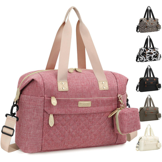 Diaper Tote, Baby Bags with Pacifier Case, Shoulder Straps, Stroller Clips, Waterproof Mommy Bag - Medium, Pink