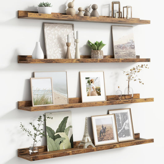 Floating Picture Ledge Shelves Set of 4, 36 Inch Shelves with Lip - Large Nursery Book Shelf for Toys Storage, Kids Bookshelf - Wall Mounted Living Room Bedroom Decor Frames