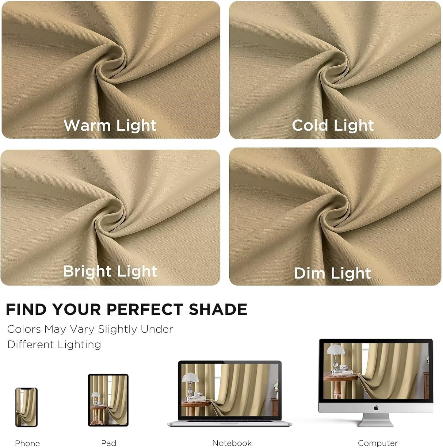 Joydeco Blackout Curtains 84 Inch Long for Bedroom, Thermal Insulated Black Out Curtains 2 Panels Set, Room Darkening Drapes for Living Room Window (W52 x L84 Inch, Beige)