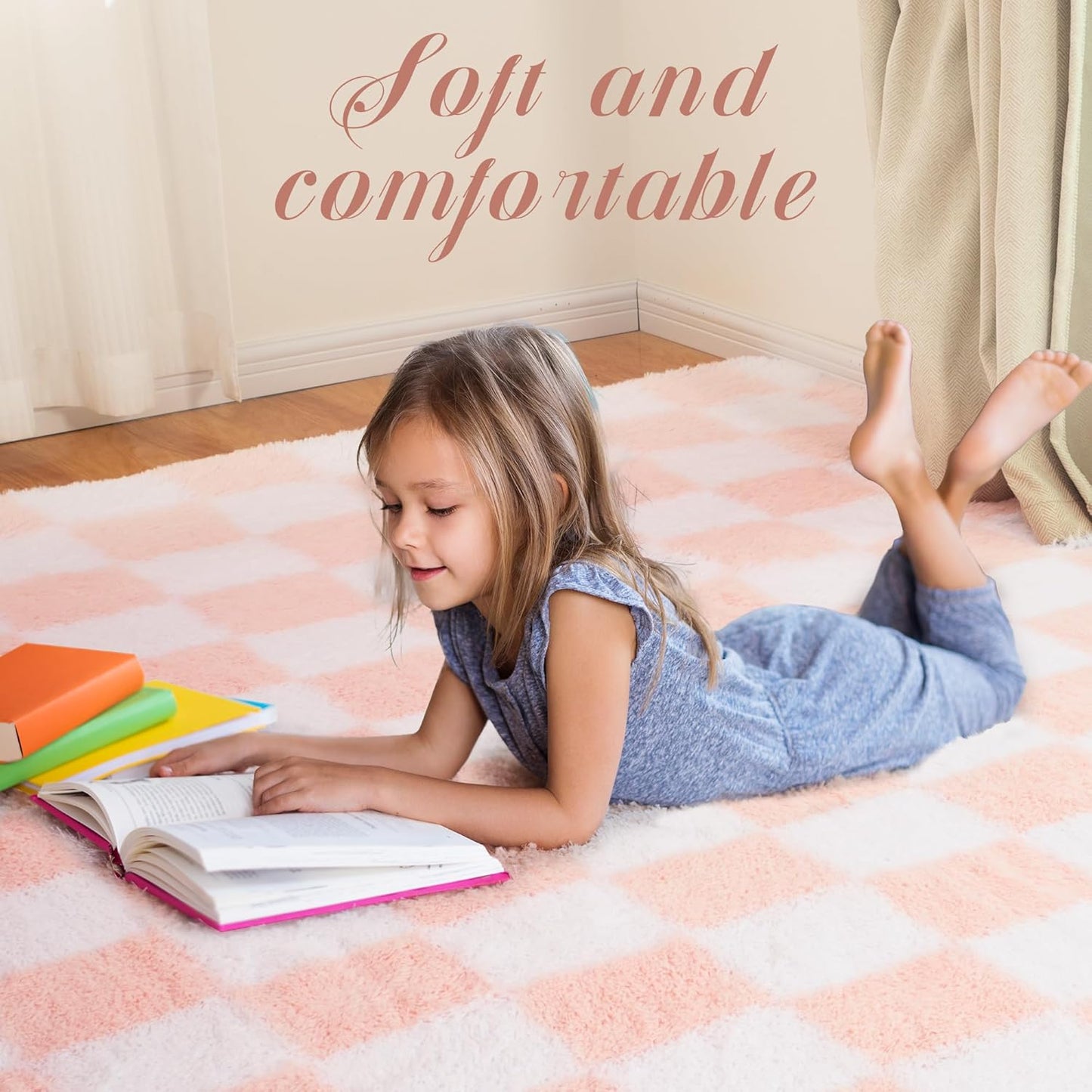 Super Soft Rug for Bedroom, 3x5 Ft Pink and White Area Rug Classic Checkered Shaggy Anti-Skid High Pile Soft Fluffy Rug Fuzzy Carpet for Living Room Bedroom Kids Room Nursery, Dorm Home Decor