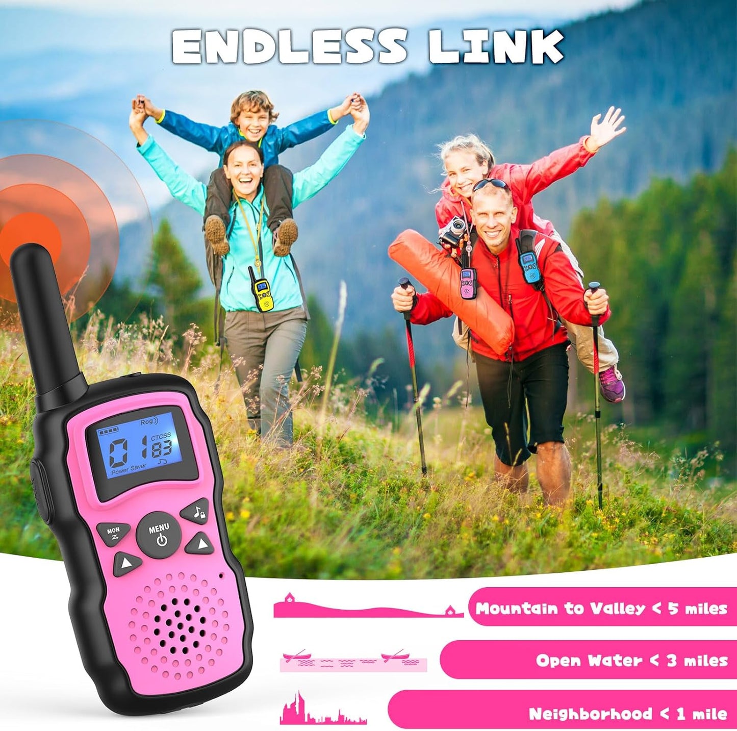 Wishouse Walkie Talkies for Kids Adult Long Range Rechargeable 3 Pack,Girl Wearable Walky Talky Set 2 Way Radio with USB Charger Battery,Camping Games Toy Birthday Xmas Gift for Boy Children Family