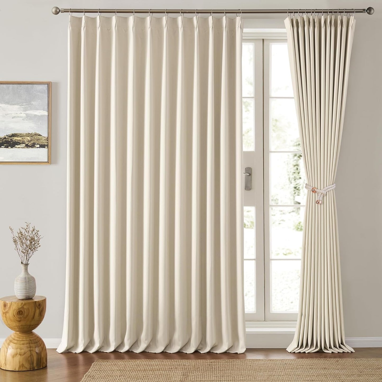 KEQIAOSUOCAI Blackout Sliding Glass Door Curtains 2 Panels Set,80 Inch Wide Room Divider Room Darkening Window Treatment Soundproof Track for Bedroom/Living Room 80 x 84 Inches Long, Cream Beige