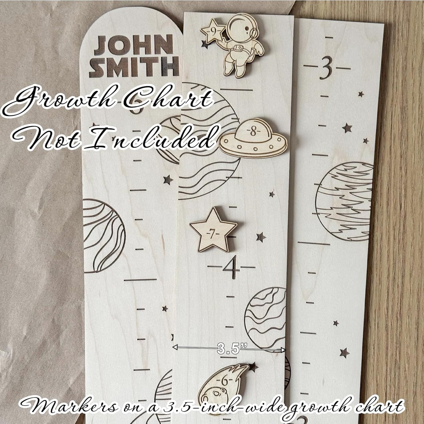 Wooden Markers for Growth Chart Height Ruler Kids Height Measurement, Space Themed Shapes.