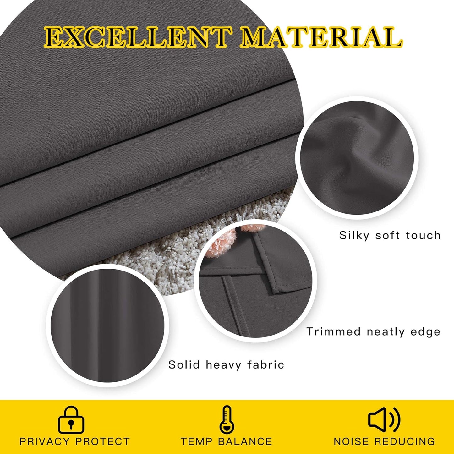 NICETOWN Bedroom Grey Blackout 120 inch Curtains - Triple Weave Energy Saving Thermal Insulated Solid Grommet Blackout Draperies for Patio, W52 x L120, 2 Panels