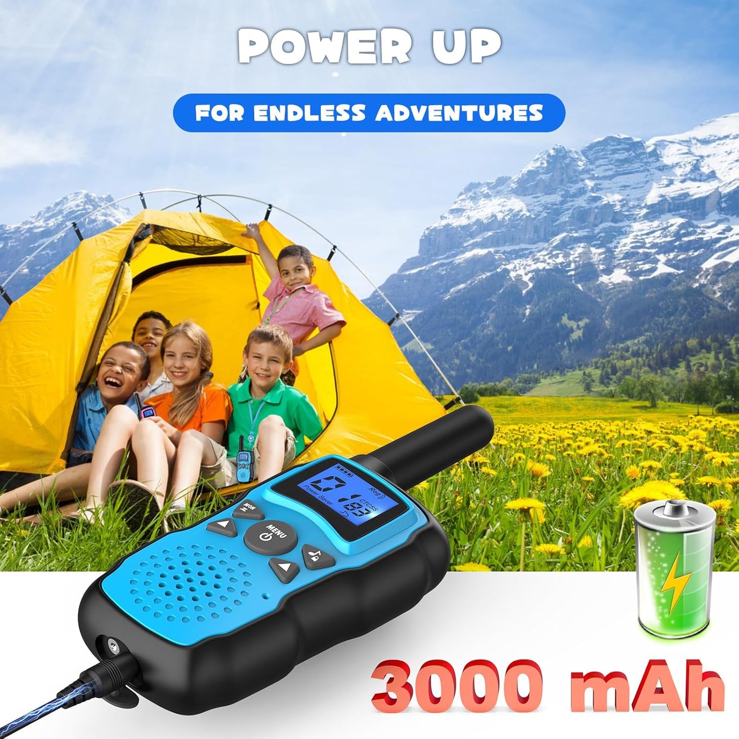 Wishouse Walkie Talkies for Kids Rechargeable Long Range,4 5 6 7 8 Year Old Boy Girl Birthday Gift,Camping Games Cool Toys Ideas for Children with 6000mAh Batteries,Flashlight,Lanyard,2 Pack Green