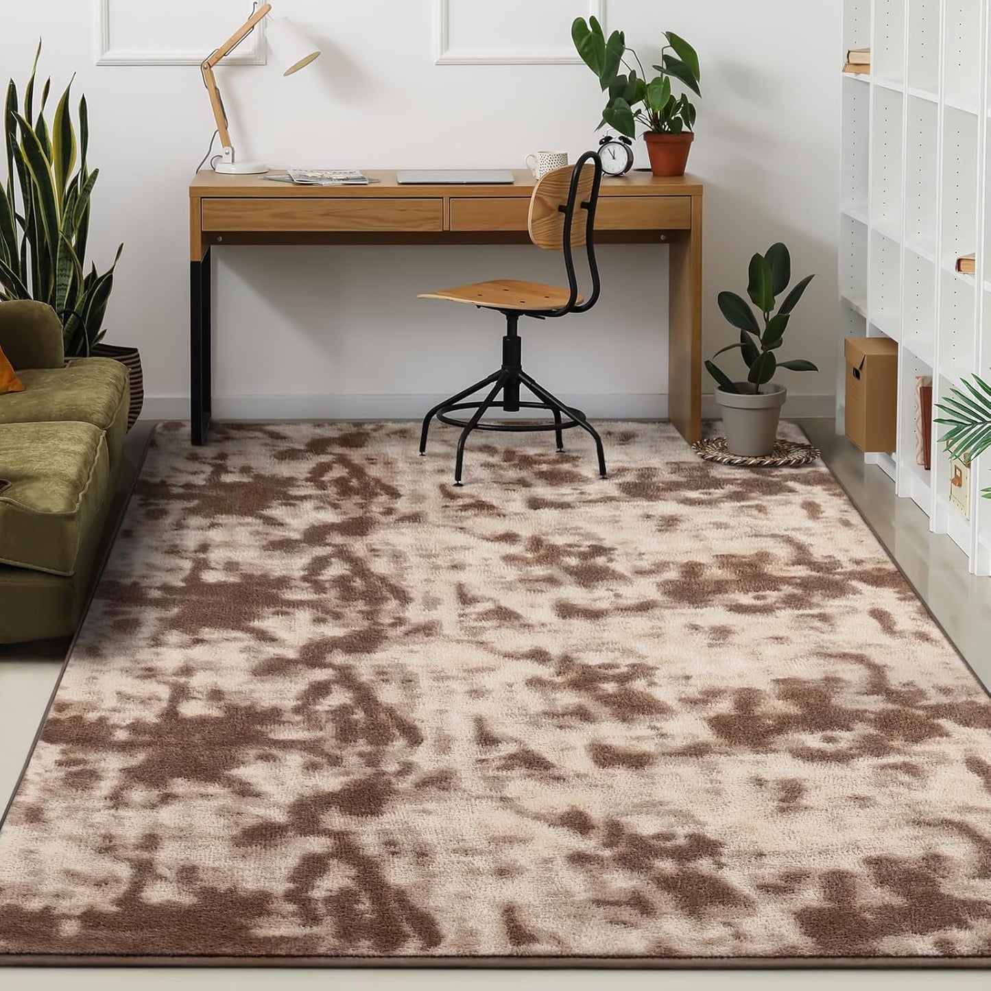 Kimicole 6x9 Washable Area Rugs for Living Room Bedroom, Large Low Pile Ulta-Thin Solid Color Rug, Non-Slip Soft Fluffy Carpet for Nursery Kids Room Dorm Room Home Decor (Brown)