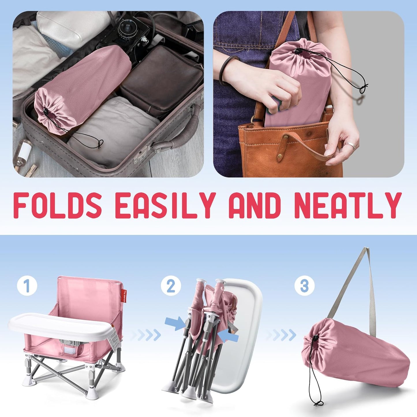Tiny Marvels Portable 3-in-1 Baby Booster Seat – Cozy Floor Seat, Feeding Seat with Tray, Toddler Booster – Compact, Foldable, Safe with Child Safety Belt Carry Bag – Perfect for Travel & Family Time