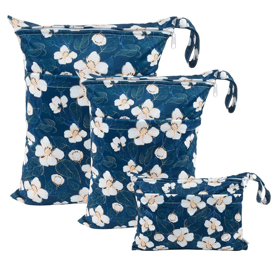babygoal Wet Dry Bags for Baby Cloth Diapers, Washable Travel Bags, Beach, Pool, Gym Bag for Swimsuits & Wet Clothes with Two Zippered Pockets 3 Pack(S,M,L), 3SML02
