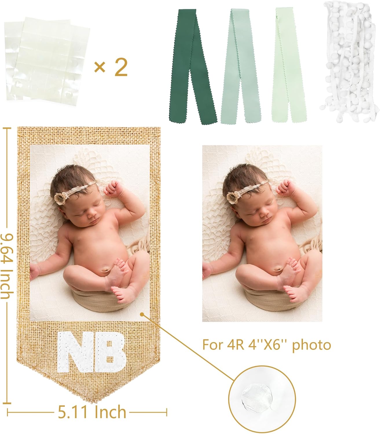 pinkblume 1st Birthday Burlap Photo Banner Garland Handmade Felt from Newborn to 12 Months with Gradient Sage Green Ribbon for Baby Boy Girl Monthly Milestones First Birthday Party Decoration Supplies