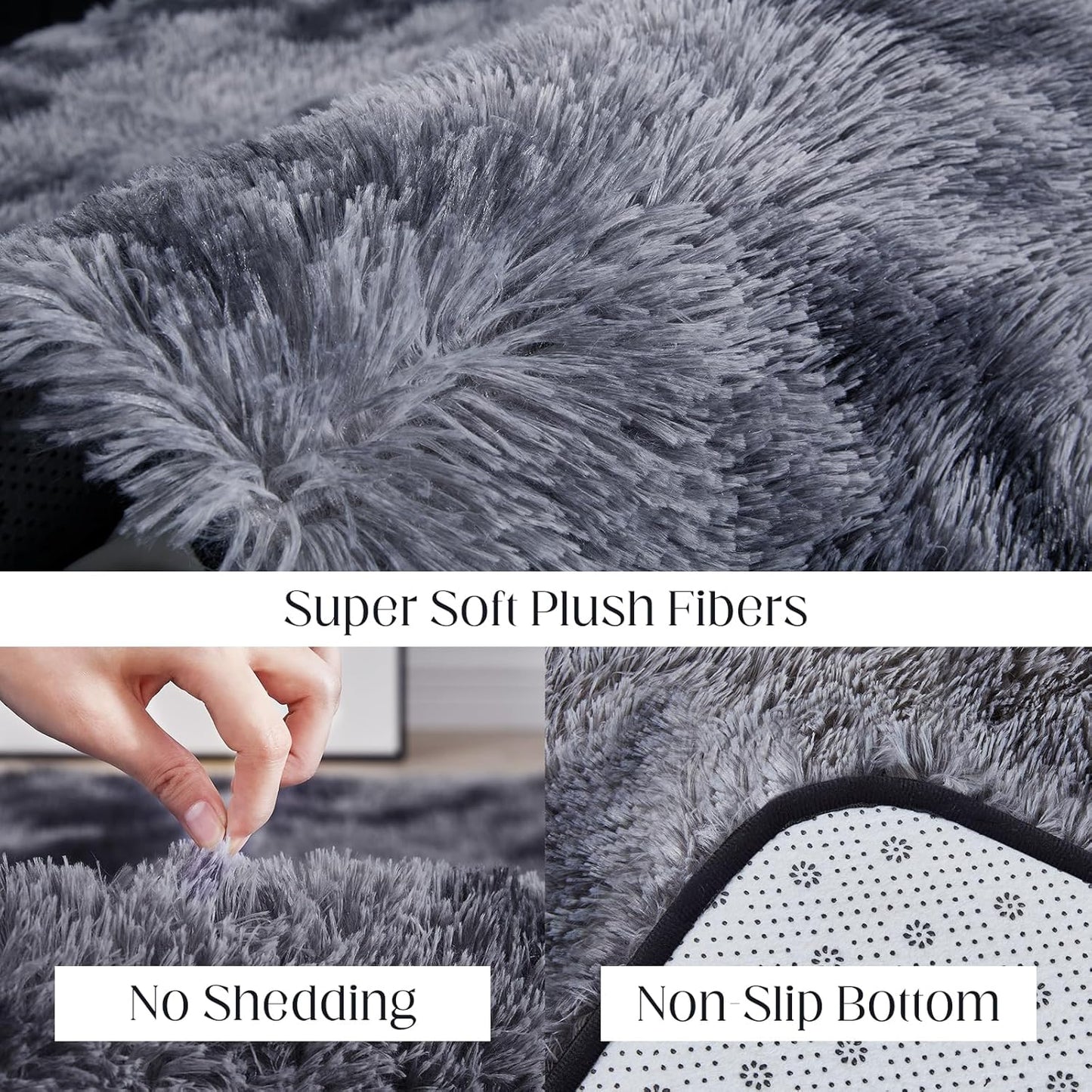 Fluffy Area Rug, 4x5.8 Tie-Dyed Dark Grey Rugs for Bedroom, Soft Plush Area Rugs for Living Room, Nursery, Study Room, Dressing Room, Home Decor