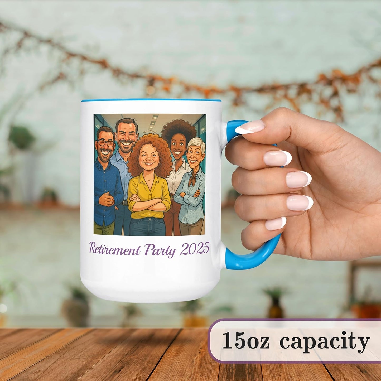 Personalized Coffee Mug, Custom Photo Caricature Gift, Funny Customized Coffee Gift for Men & Women, Custom Mugs with Pictures, Light Blue 15oz Customized Ceramic Tea Cup