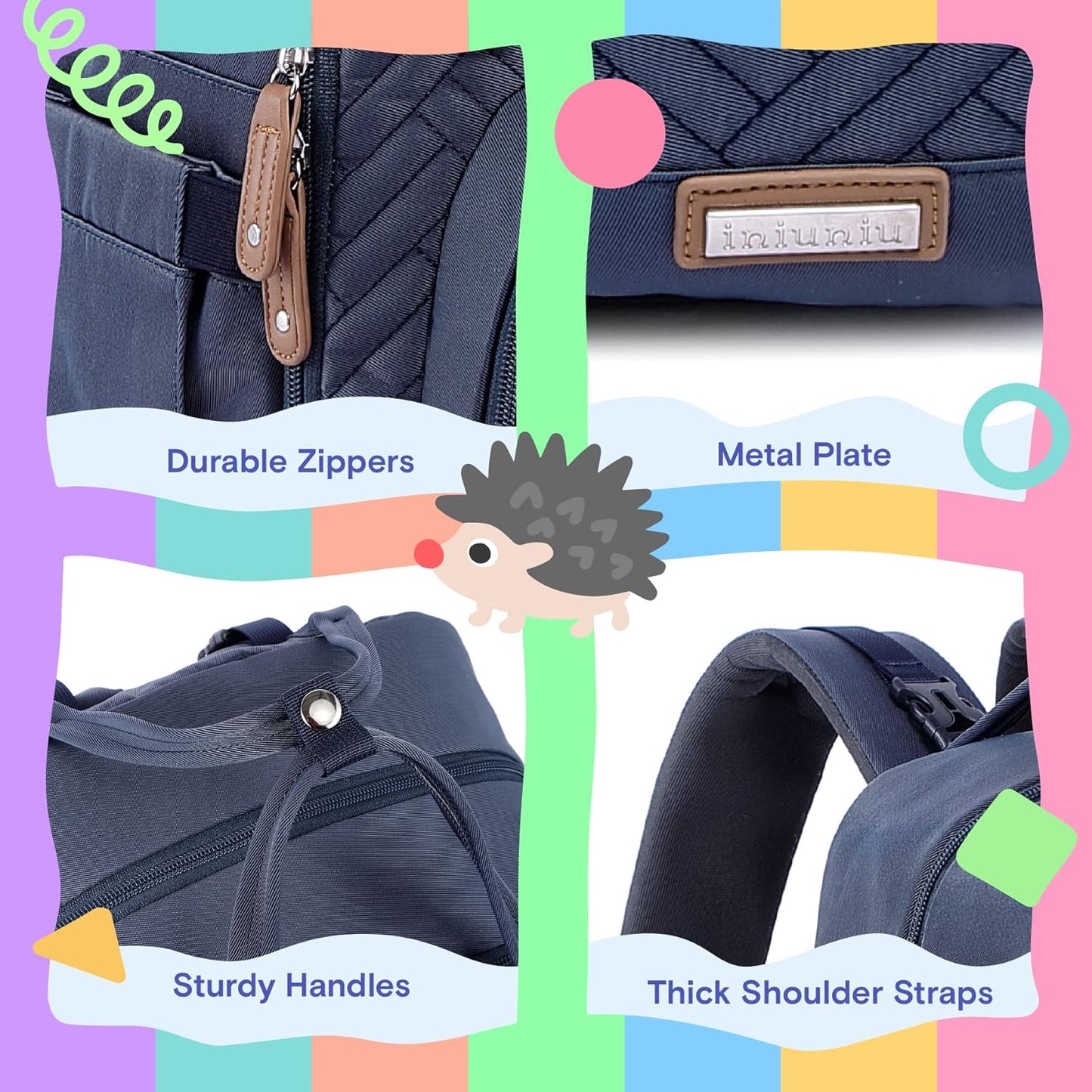 iniuniu Diaper Bag Backpack, 4 in 1 kit Large Unisex Baby Bags for Boys Girls, Waterproof Travel Back Pack with Diaper Pouch