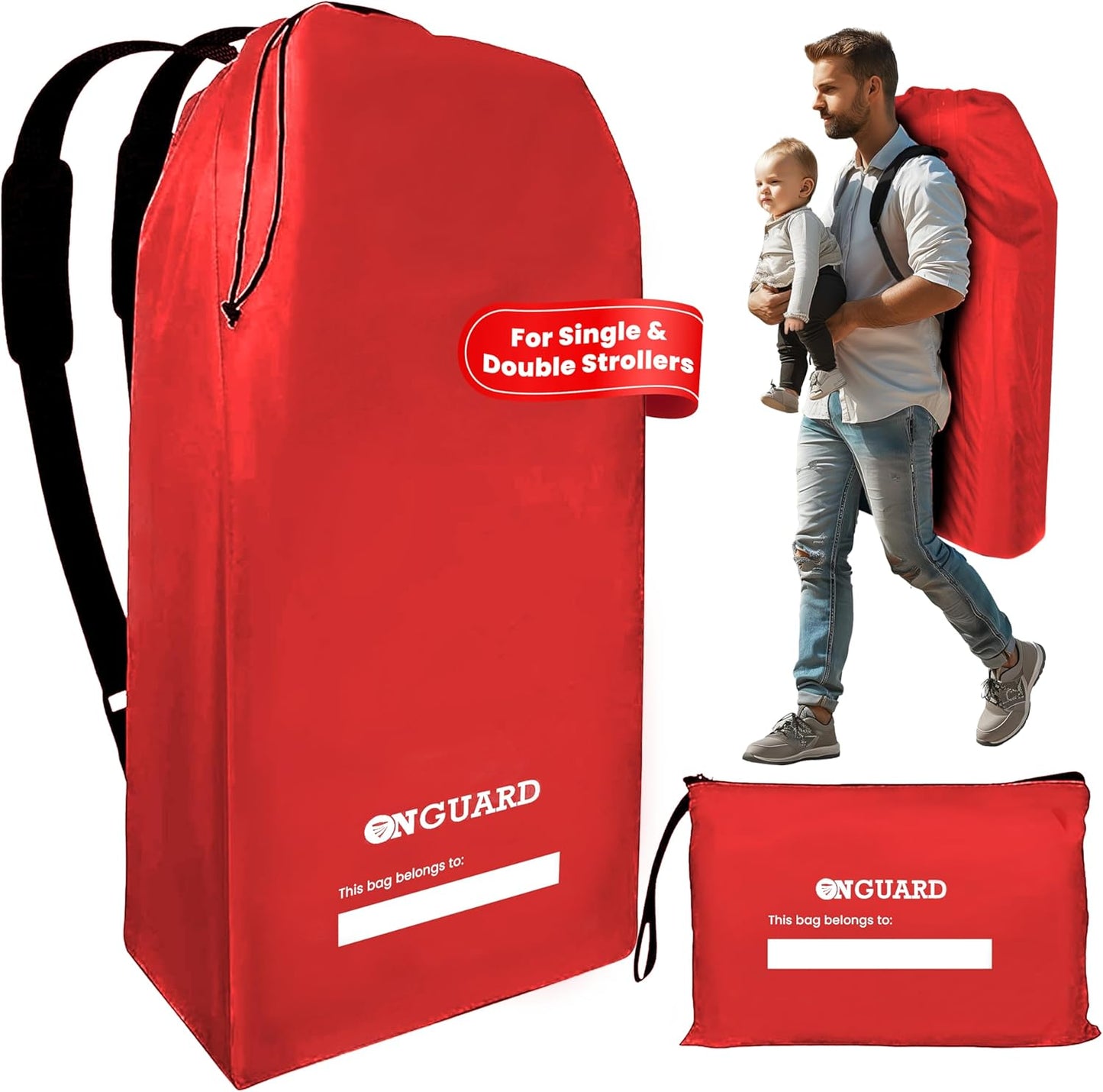 ONGUARD Waterproof Single and Double Stroller Bag for Airplane - Travel Stroller Cover for Air Travel and Storage - Gate Check Bag Backpack- Baby Airplane Essentials - Red