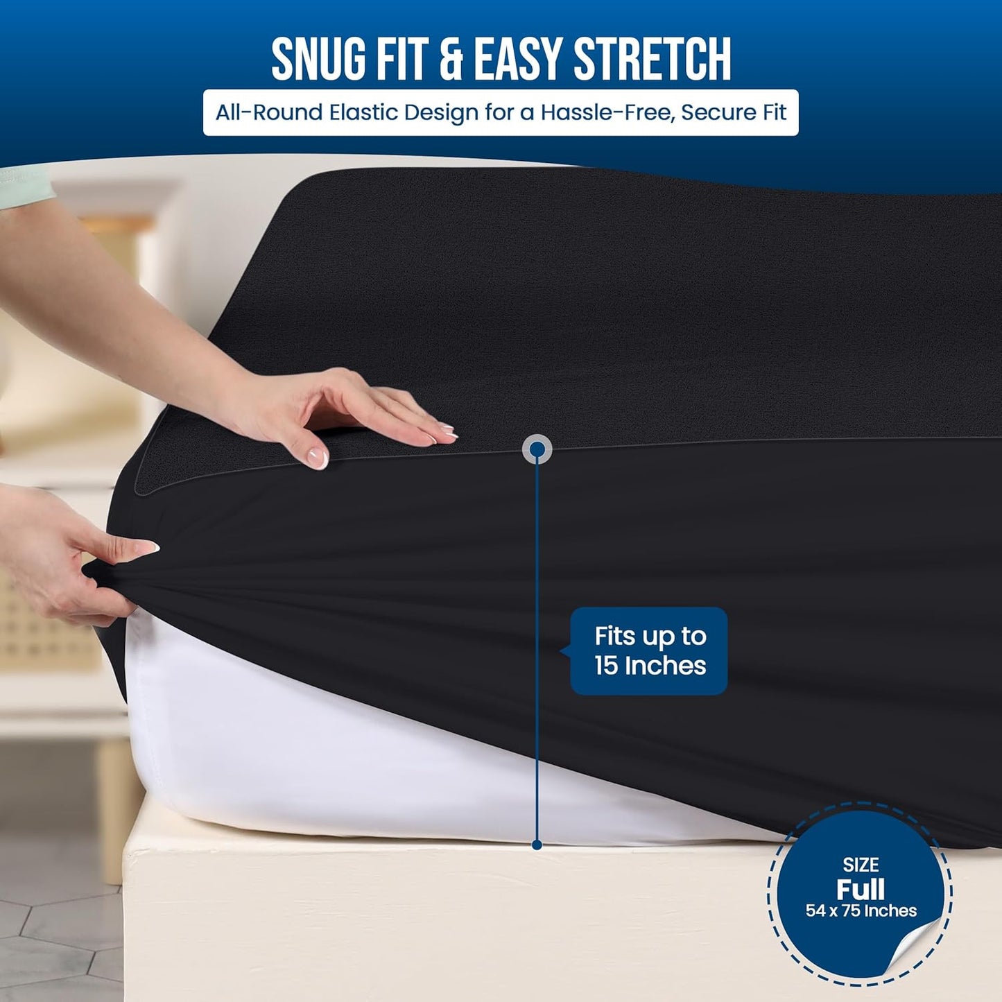 Utopia Bedding Waterproof Mattress Protector Full Size, Premium Terry Mattress Cover 200 GSM, Breathable, Fitted Style with Stretchable Pockets (Black)