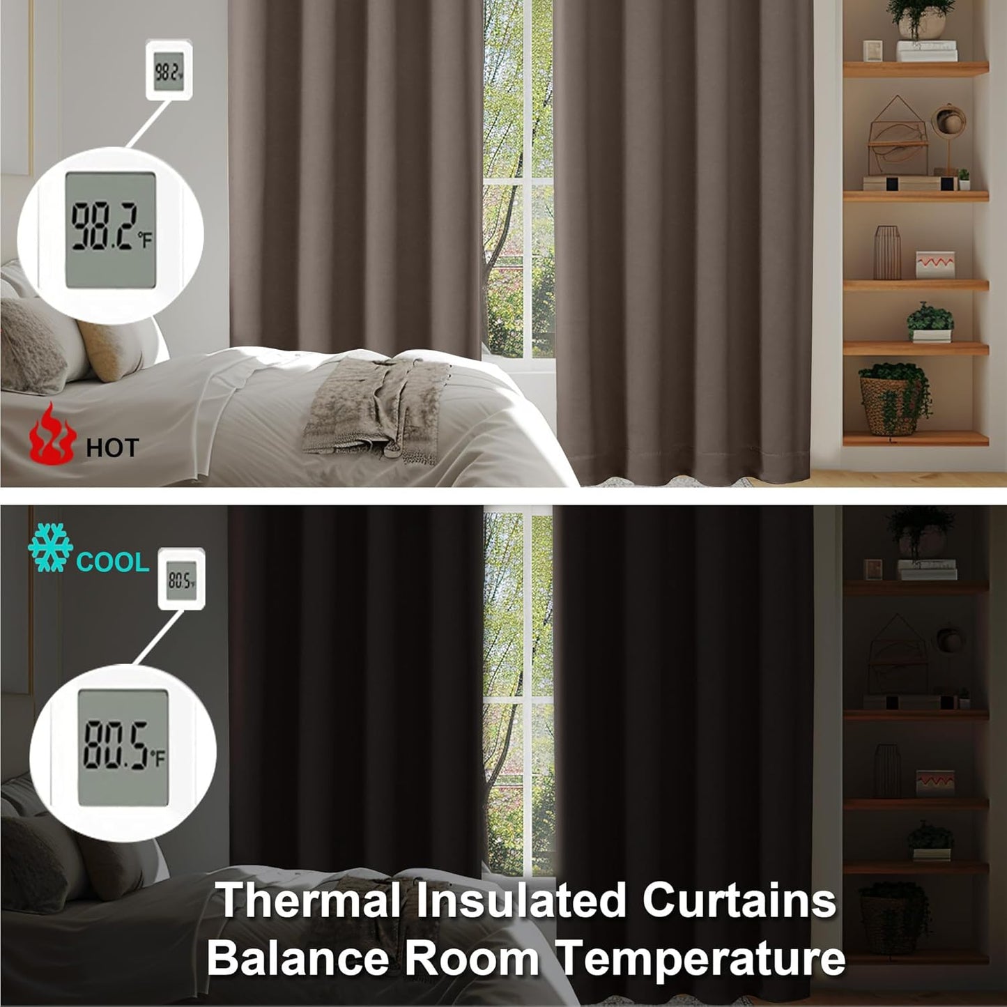Simplebrand Ava Brown Blackout Curtains for Bedroom 72 Inch Length 2 Panels Set, Privacy Thermal Insulated Rod Pocket Door Window Curtains for Patio French Door Front Door, W40 x L72 Inch, Brown
