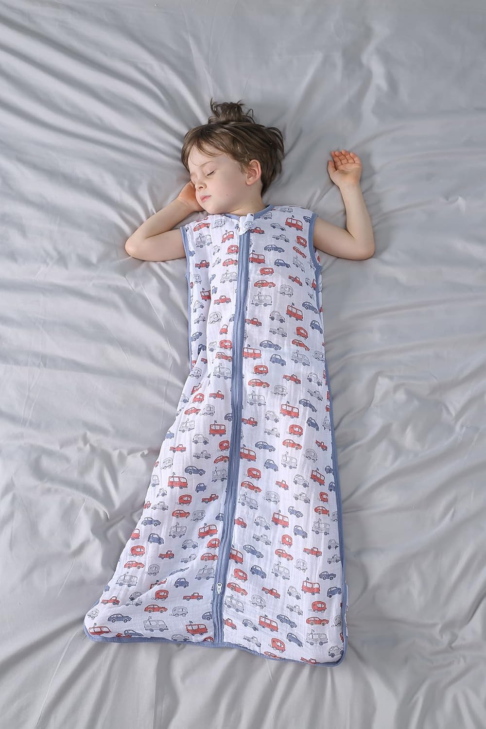 Baby Sleep Sack 12-24 M Baby Wearable Blanket 100% Organic Cotton 0.5 TOG Toddler Sleep Sack 2-Way Zipper Soft Large 4 Layers 1-2 T Car