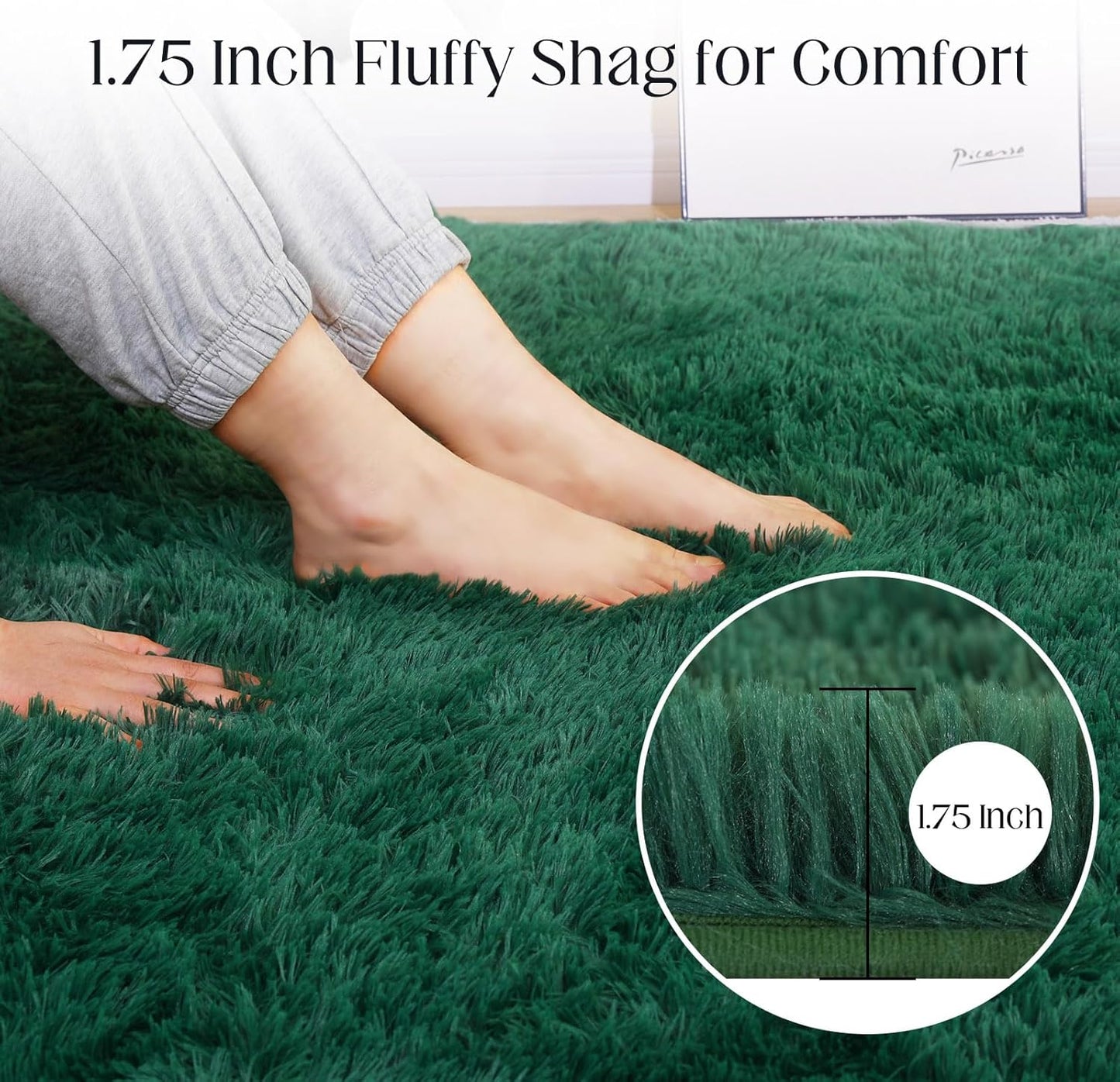 Ultra Soft Area Rug, Fluffy 8x10 Green Rugs for Living Room, Plush Area Rugs for Bedroom, Non-Slip Indoor Carpet for Nursery, Study Room, Kids Room, Room Decor