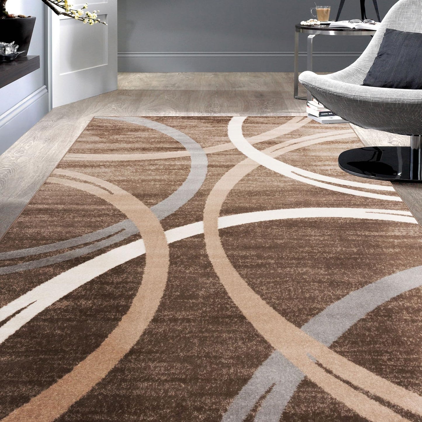 Rugshop Modern Wavy Circles Design Area Rug 7' 10" x 10'2" Brown
