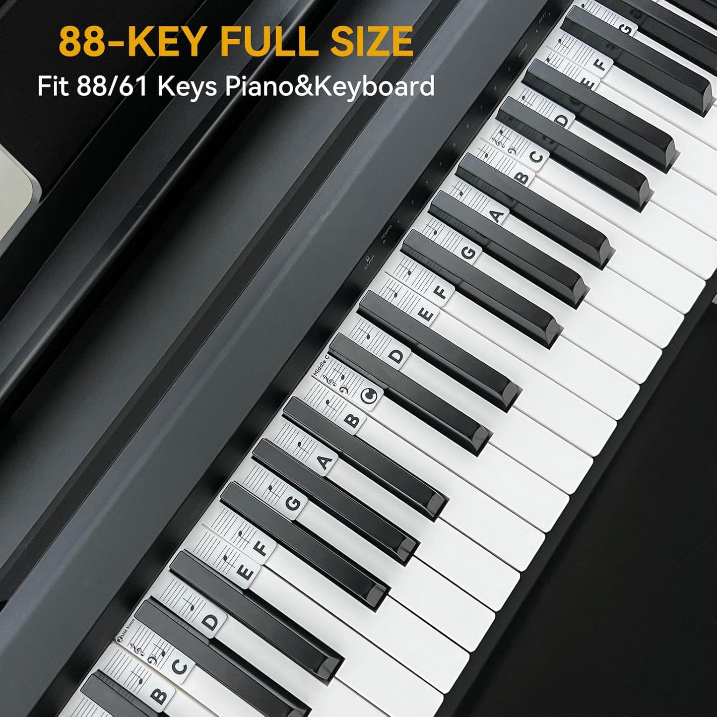 Piano Notes Guide for Beginner, Removable Piano Keyboard Note Labels for Learning, 88-Key Full Size, Made of Silicone, No Need Stickers, Reusable and Comes with Box (Classic Black）