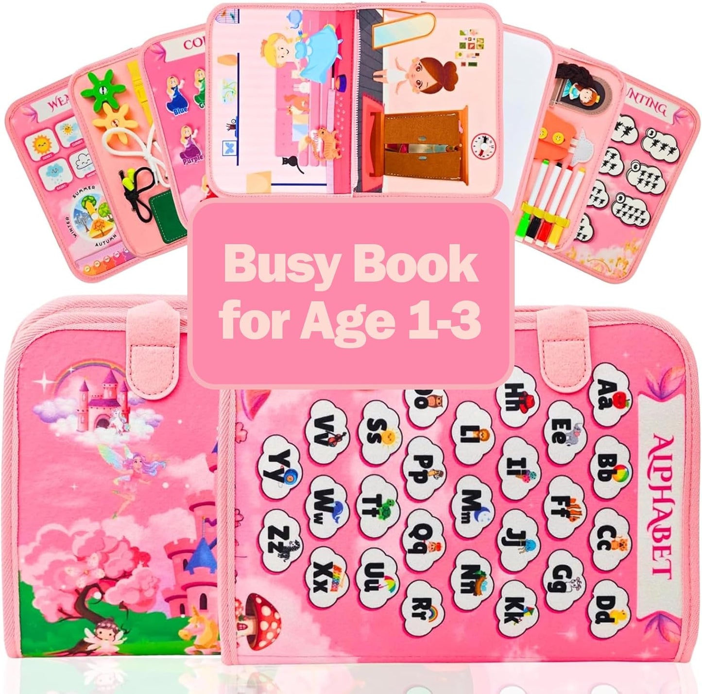 Princess Busy Book for Toddlers 1-3 | Montessori Activity Book with Various Activities For Girls & Boys | Educational Learning Sensory Board For Toddlers 1-3 | Portable busy board Travel Toy for Car