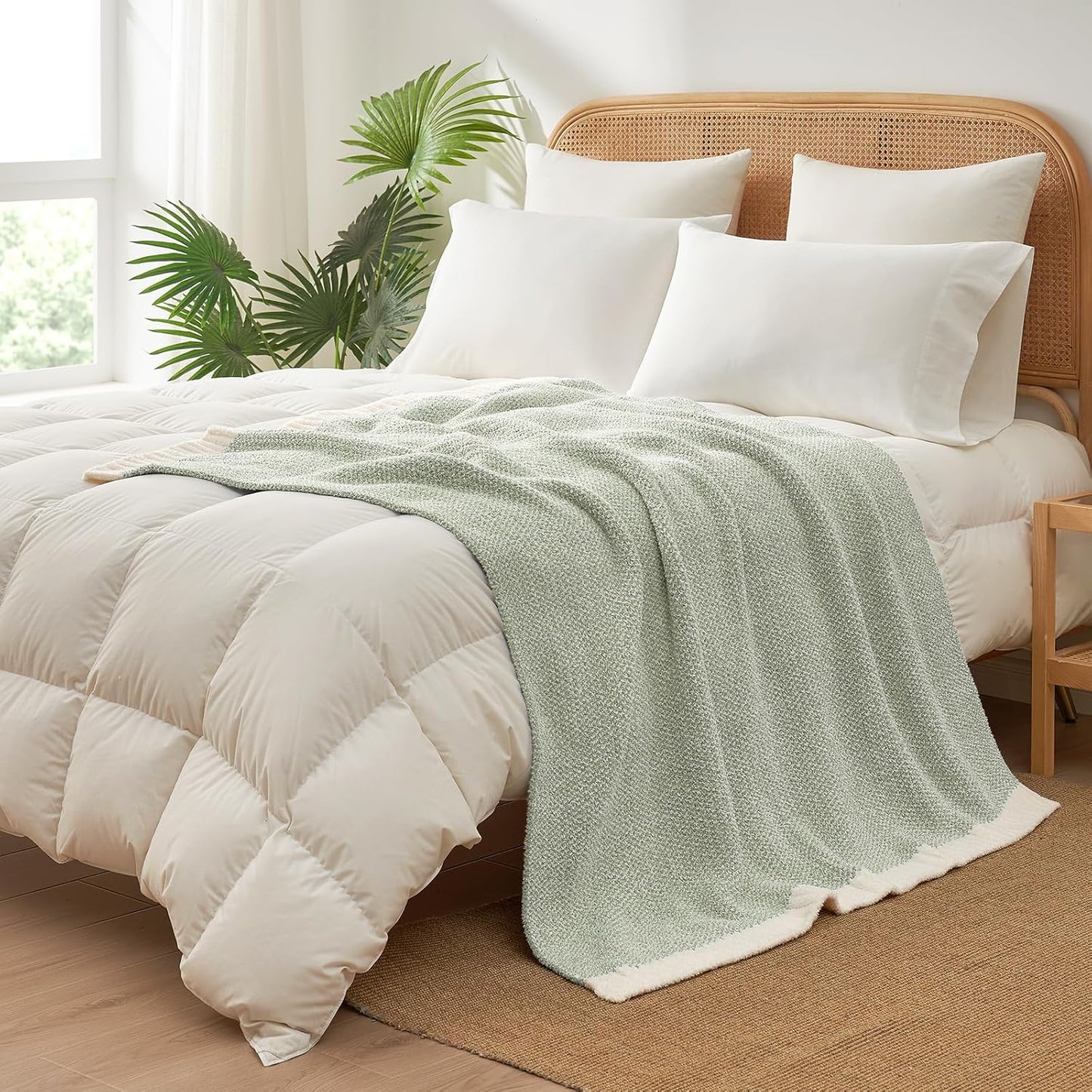 Snuggle Sac Heather Sage Green Throw Blanket for Couch, Reversible Super Soft Knitted Blankets Warm Cozy Fuzzy Throws for Sofa, Bed, Camping, Sage Green, 50x60 inches