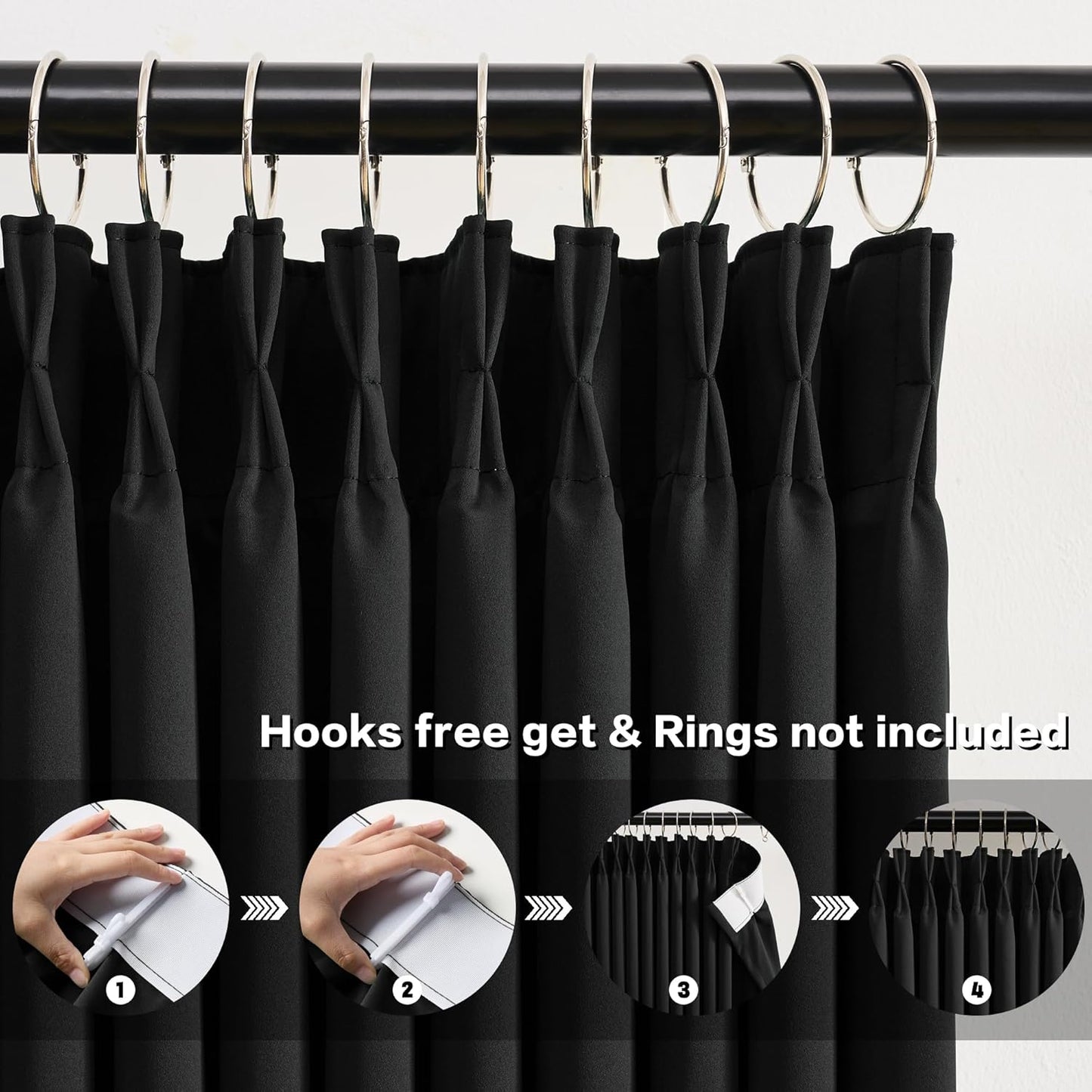 KEQIAOSUOCAI 72 Inch Wide Black Pinch Pleated Curtains 72 x 90, Thermal Insulated Noise Cancelling Living Room Office Drapes 90 Inches Long, Patio Sliding Glass Door Window Curtain 2 Panels