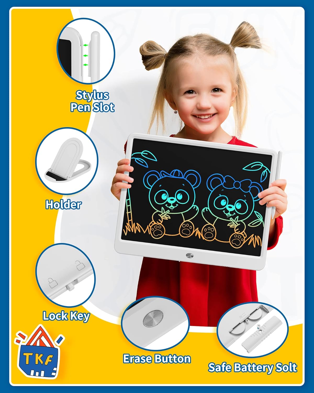 TEKFUN Easter Gifts for Kids, 15inch LCD Writing Tablet Drawing Board, Teen Girl Boy Gifts Age 8 and Up, Birthday Gifts for All Age Groups, Erasable Writing Tablet for Business Meeting (White)