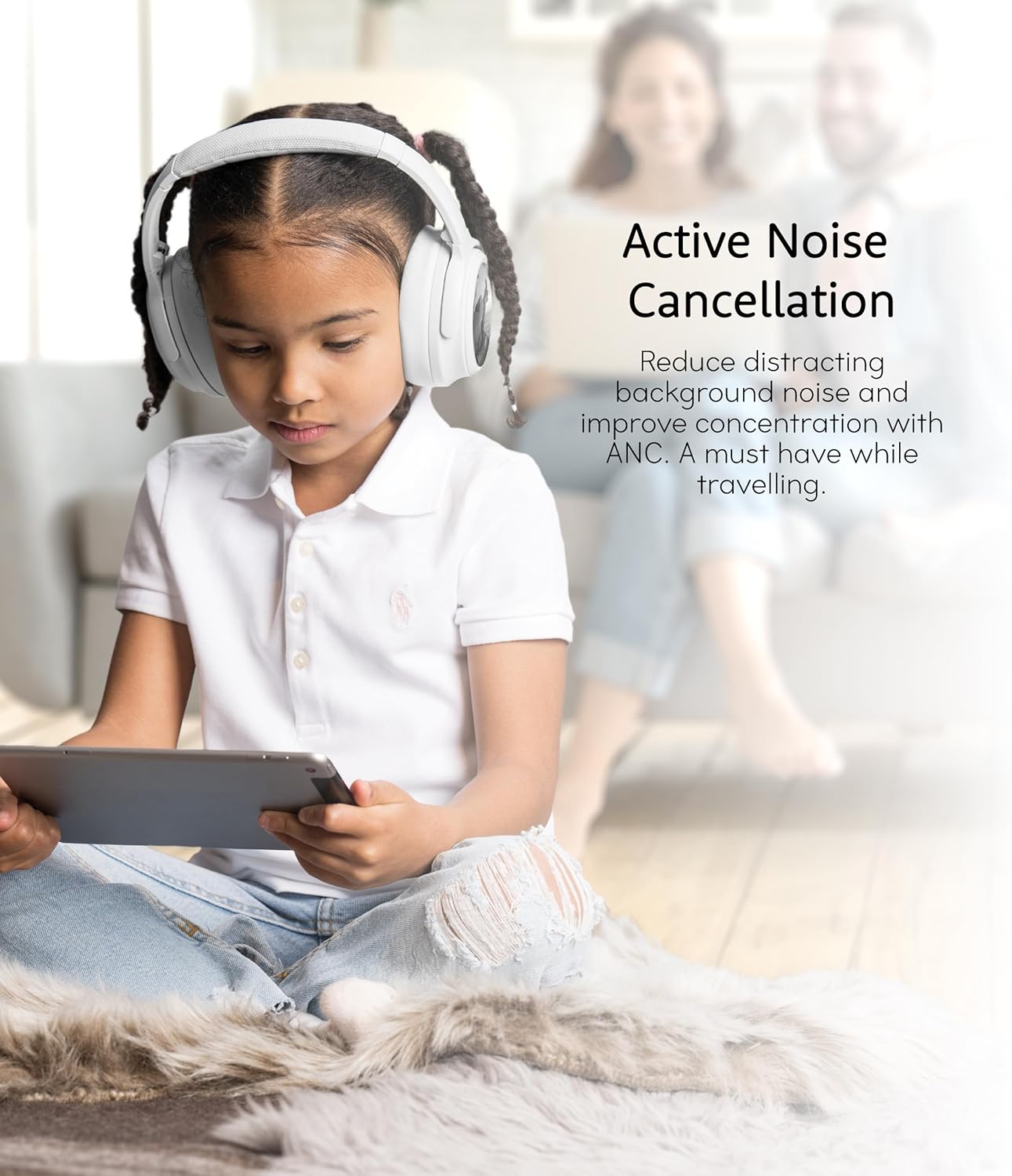 BuddyPhones Cosmos Fun | Wired or Wireless Foldable ANC Bluetooth Headphones + Microphone - SafeAudio Volume-Limiting Options, for Toddlers to Young Adults (Pink)