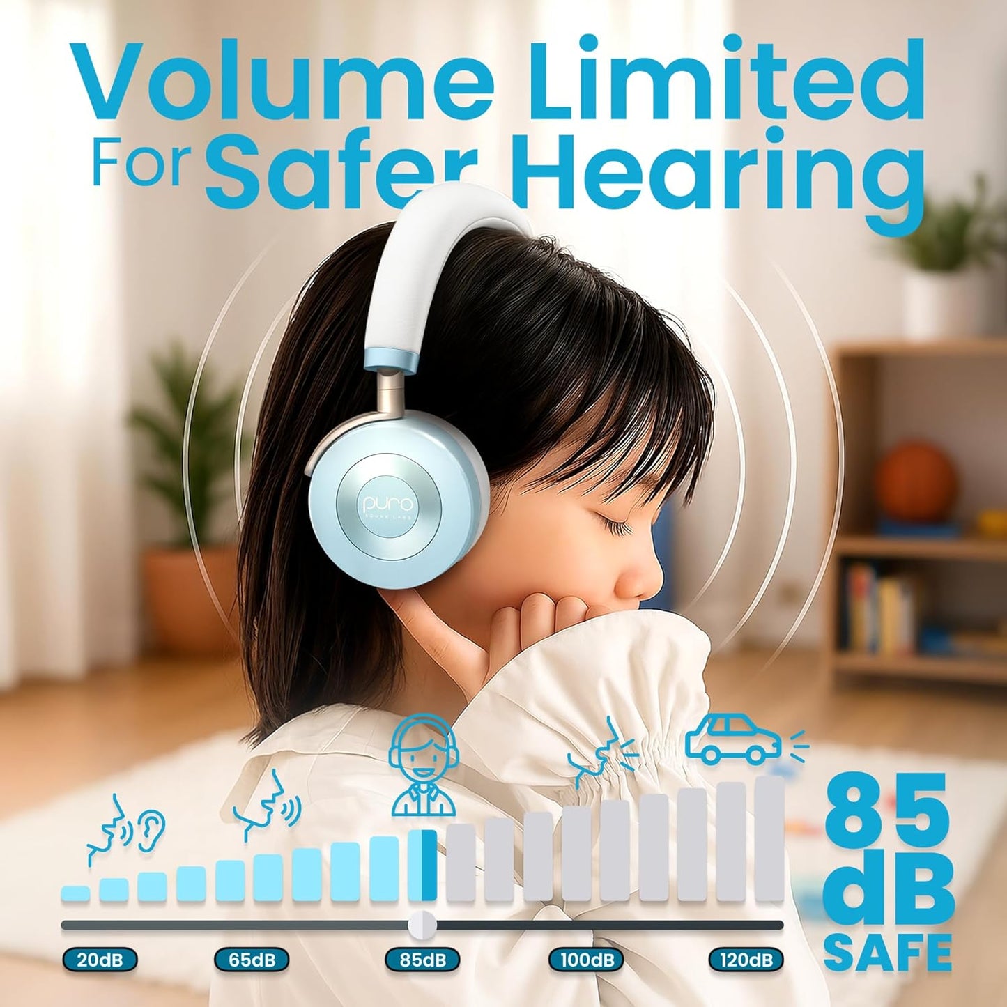 Puro Sound Labs JuniorJam Plus Volume-Limiting Wireless Bluetooth Headphones for Kids, Secure Audio with Adjustable On-Ear Design, 22-Hour Battery, Ideal for Tablets, Smartphones & PCs - Teal