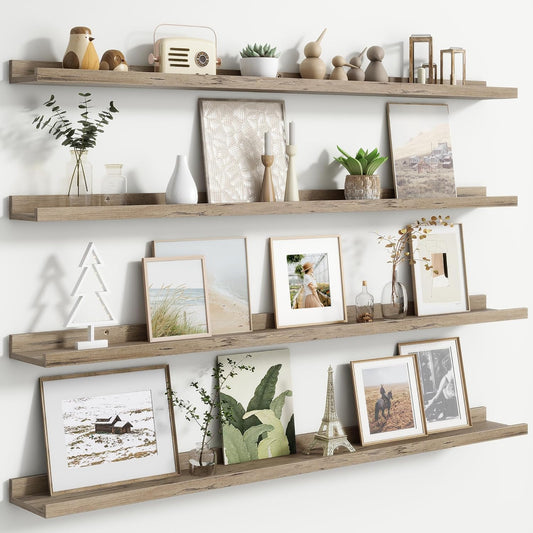 Floating Picture Ledge Shelves for Wall Set of 4, 48 Inch Wall Shelves with Lip Long Large Nursery Book Shelf for Toys Storage Kids Bookshelf Wall Mounted Living Room Bedroom Decor Frames