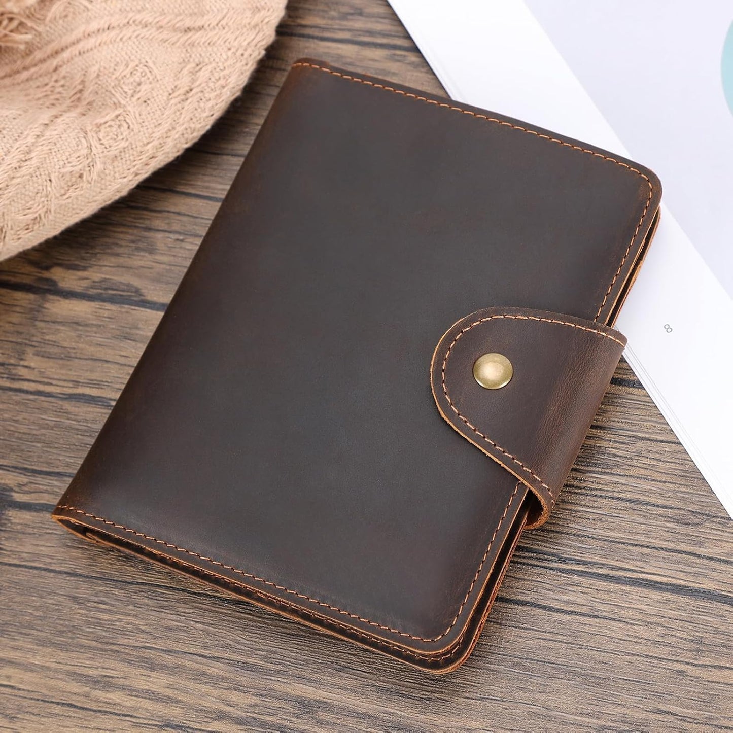 Real Leather Wallet Functional RFID Bifold Passport Holder Travel (Dark Brown)