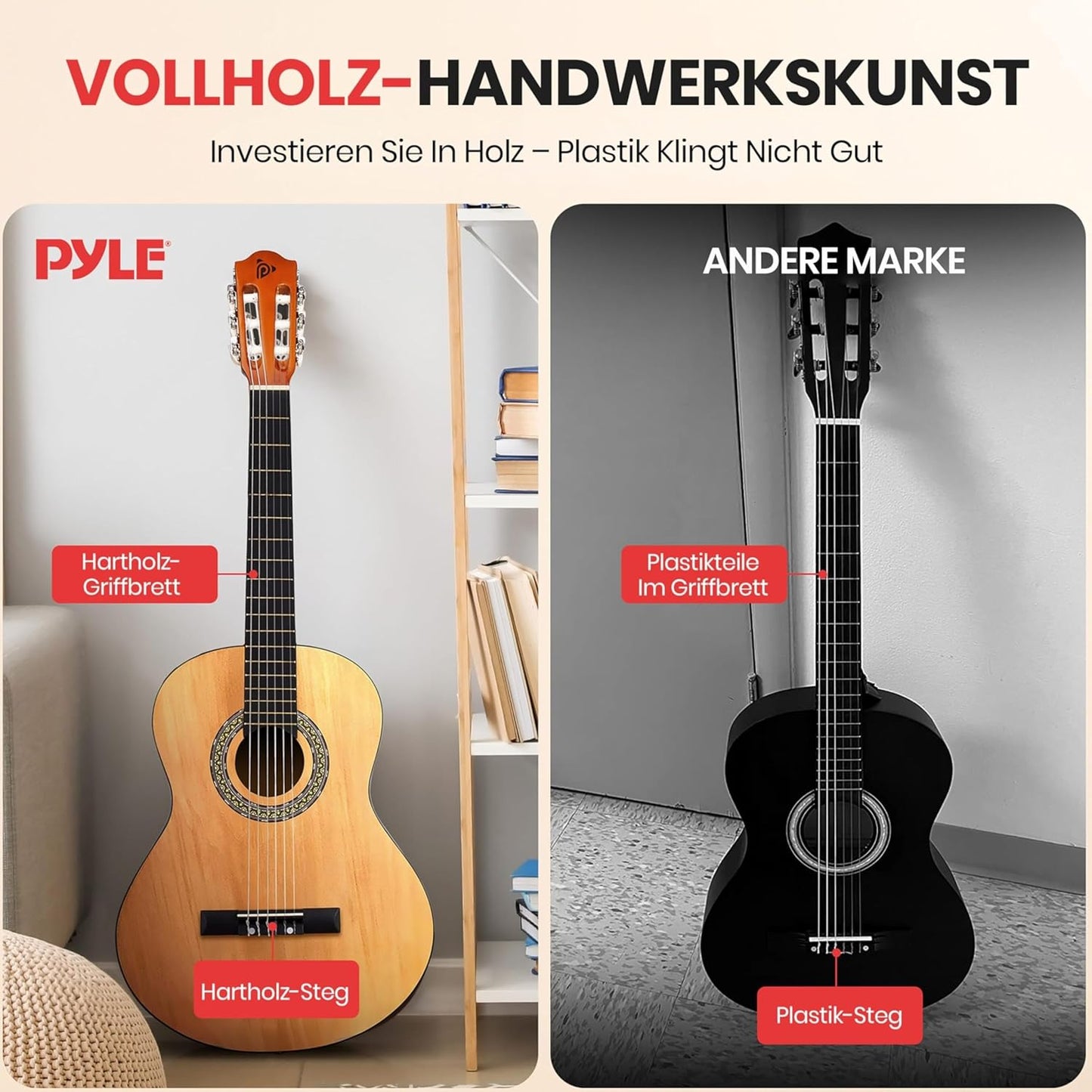 Pyle Beginner 6 String Acoustic Guitar Kit, 1/4 Junior Size Classical Instrument for Students, 30", Right, 1 Natural, Gloss, (PGACLS30)